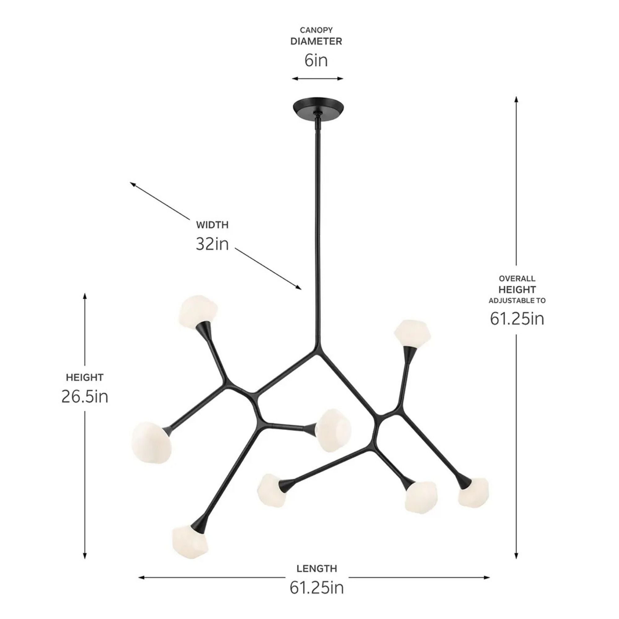 Kichler Cassius 32 in. 8-Light Chandelier, Black with Opal Glass