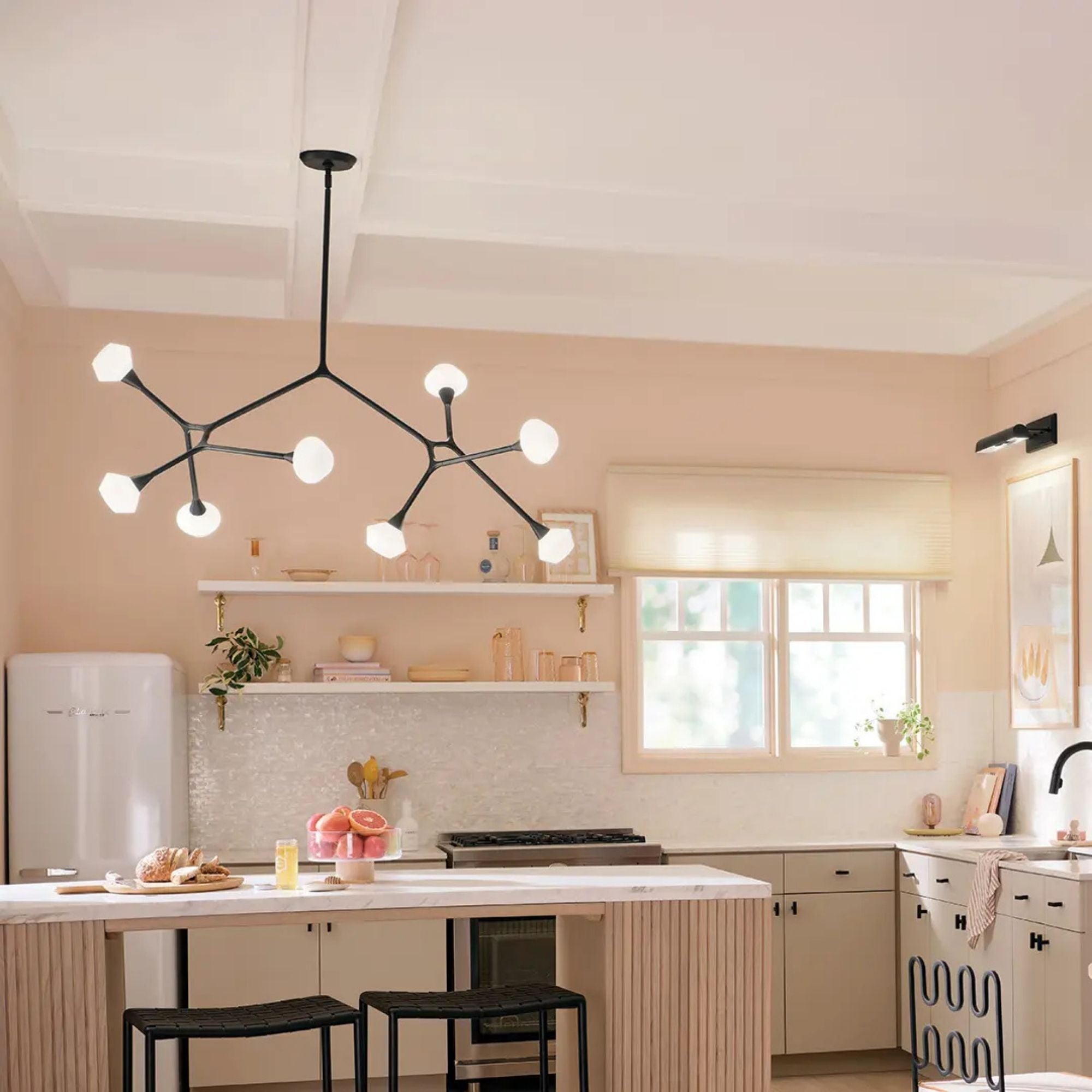 Kichler Cassius 32 in. 8-Light Chandelier, Black with Opal Glass