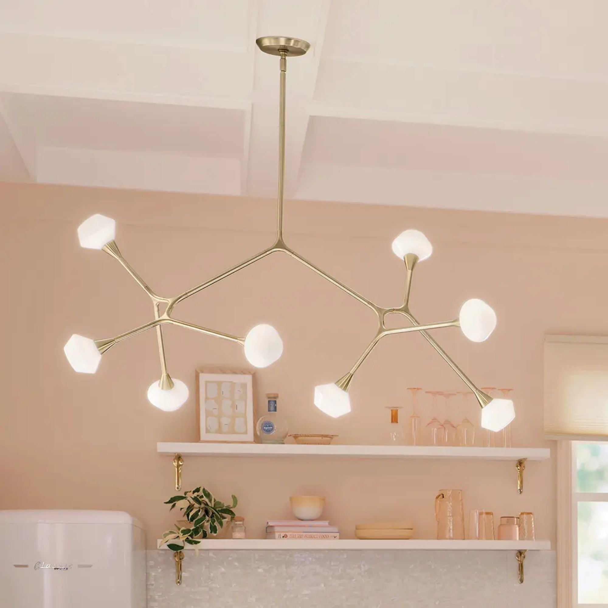 Kichler Cassius 32 in. 8-Light Chandelier, Champagne Bronze with Opal Glass