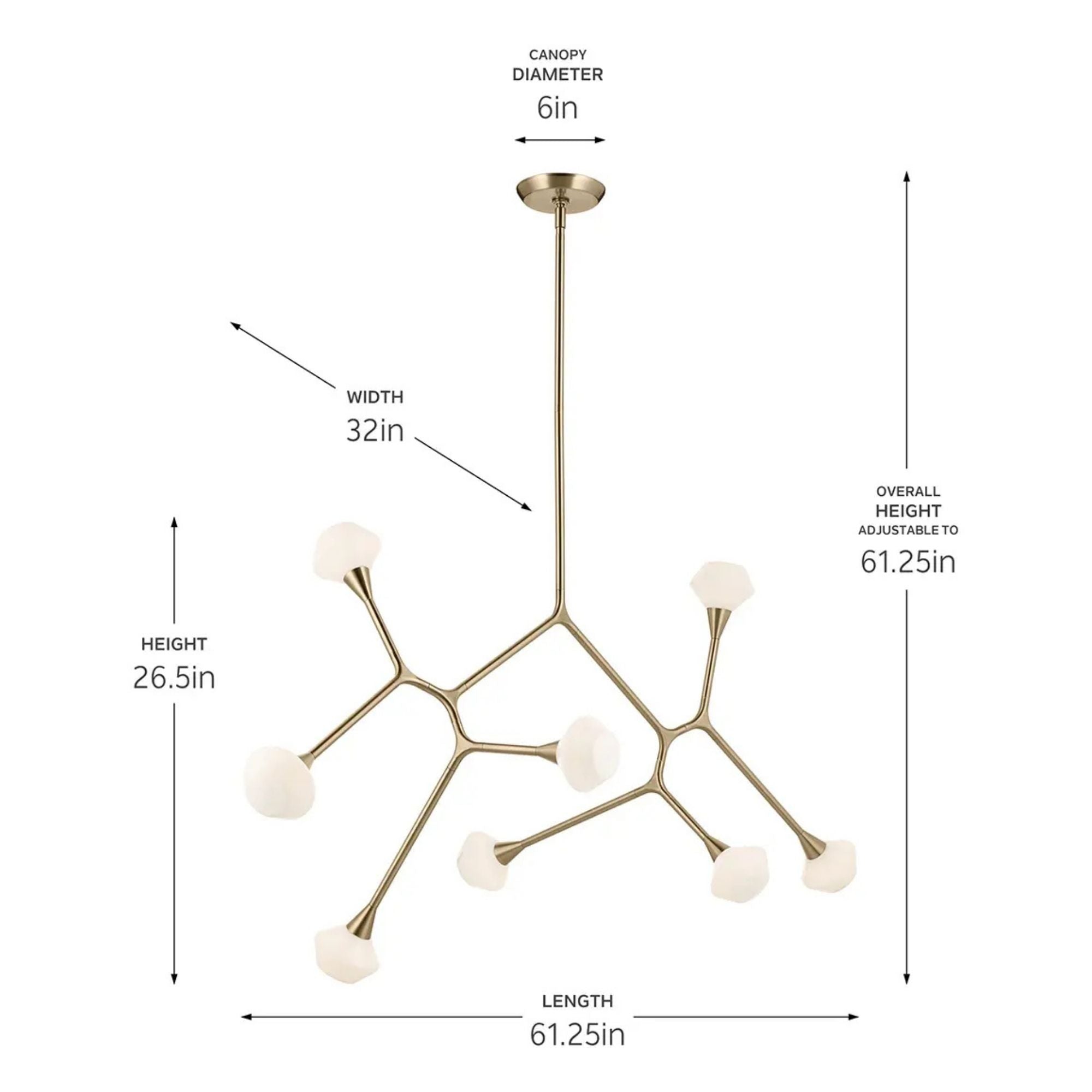 Kichler Cassius 32 in. 8-Light Chandelier, Champagne Bronze with Opal Glass
