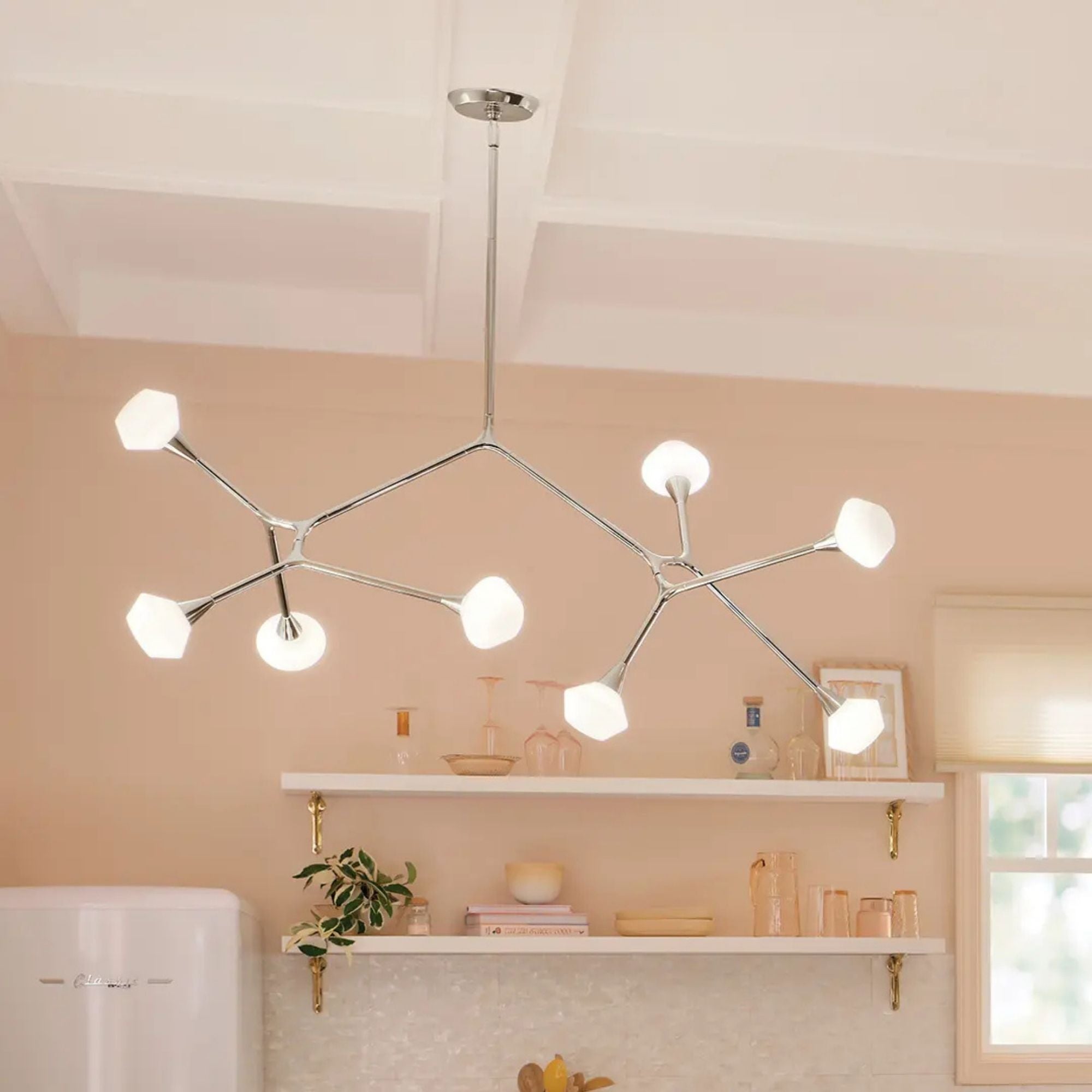 Kichler Cassius 32 in. 8-Light Chandelier, Polished Nickel with Opal Glass