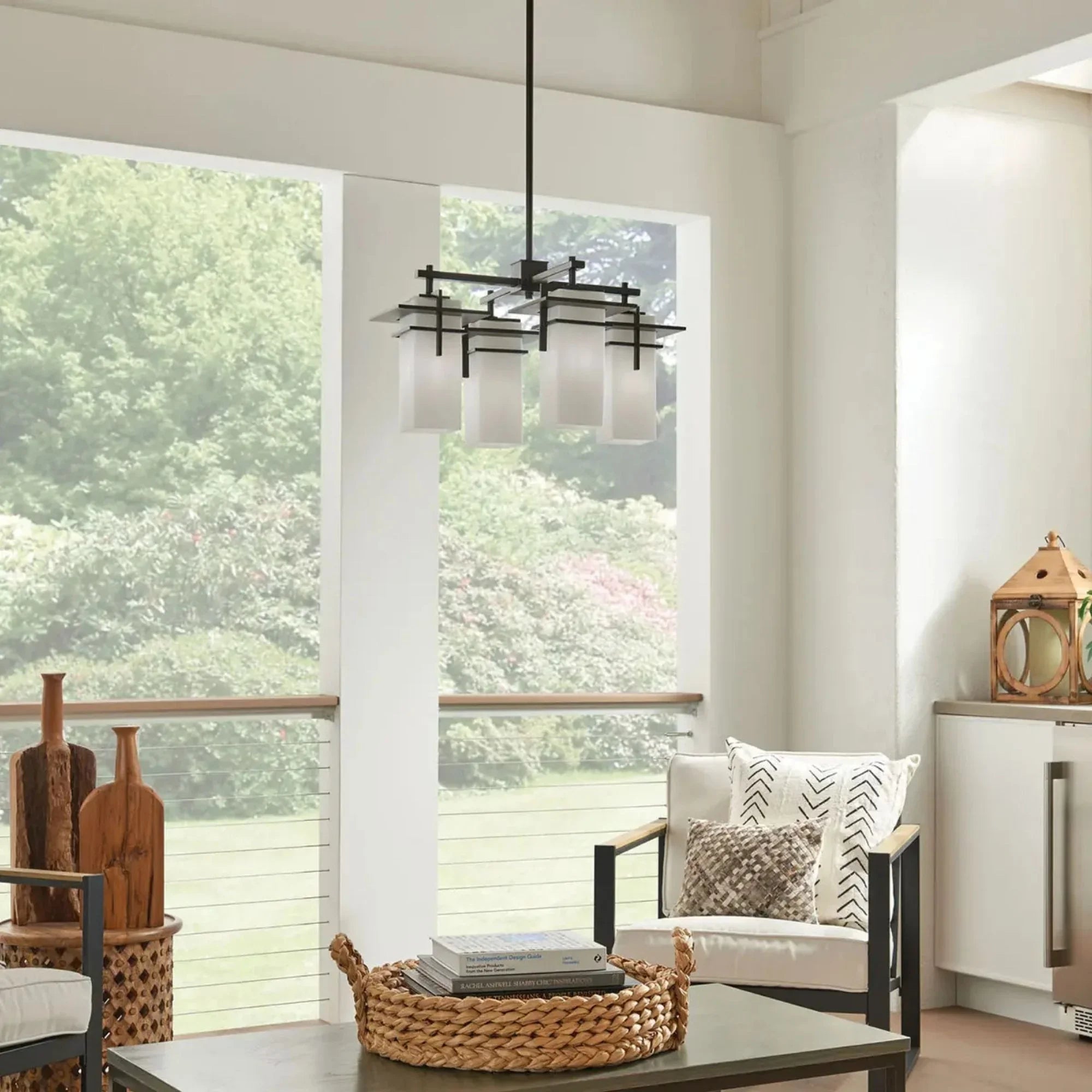 Kichler Caterham 21 in. 4-Light Outdoor Hanging Light, Olde Bronze with Satin Etched Cased Opal Glass