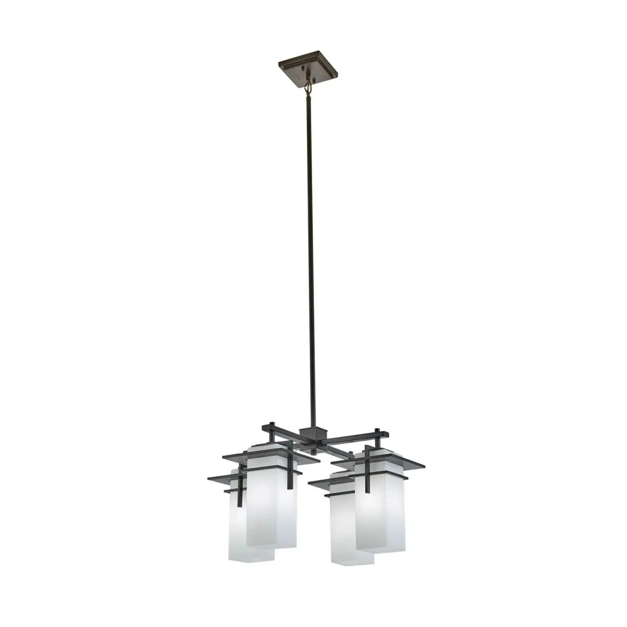 Kichler Caterham 21 in. 4-Light Outdoor Hanging Light, Olde Bronze with Satin Etched Cased Opal Glass
