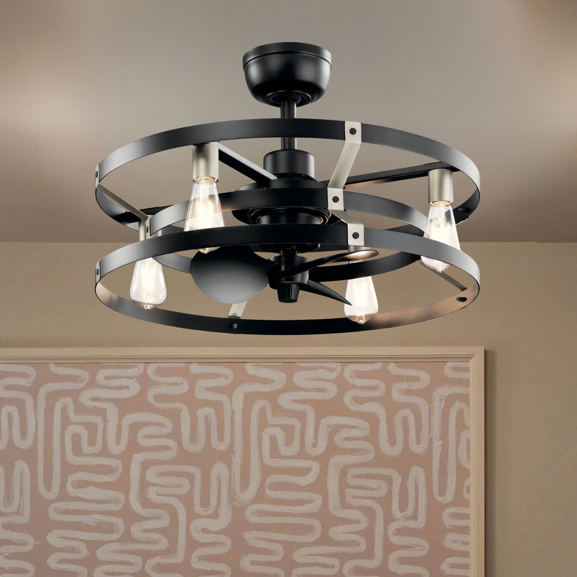 Kichler Lighting - Cavelli 25" Satin Black LED Fandelier Ceiling Fan with Wall Control | Bees Lighting