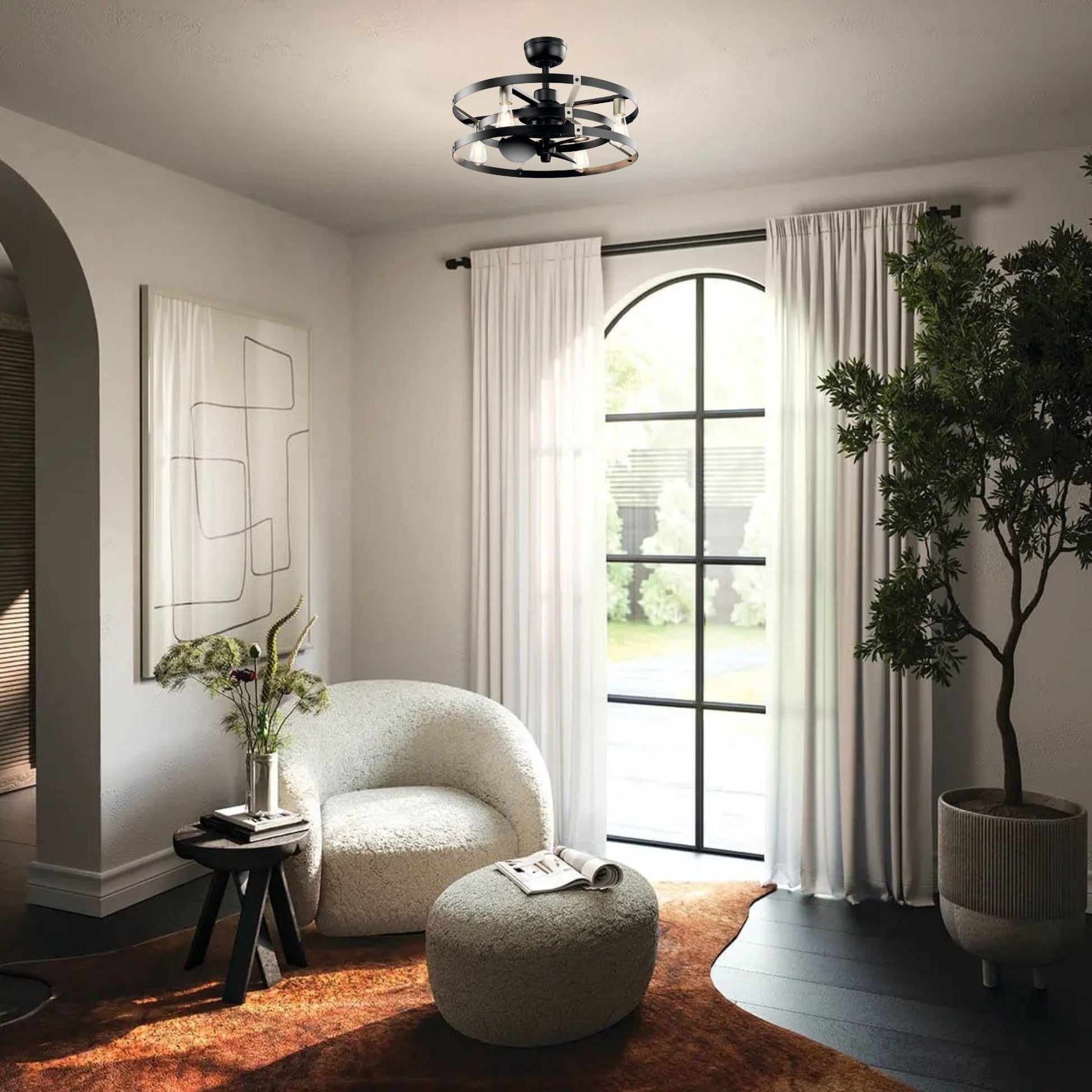 Kichler Lighting - Cavelli 25" Satin Black LED Fandelier Ceiling Fan with Wall Control | Bees Lighting