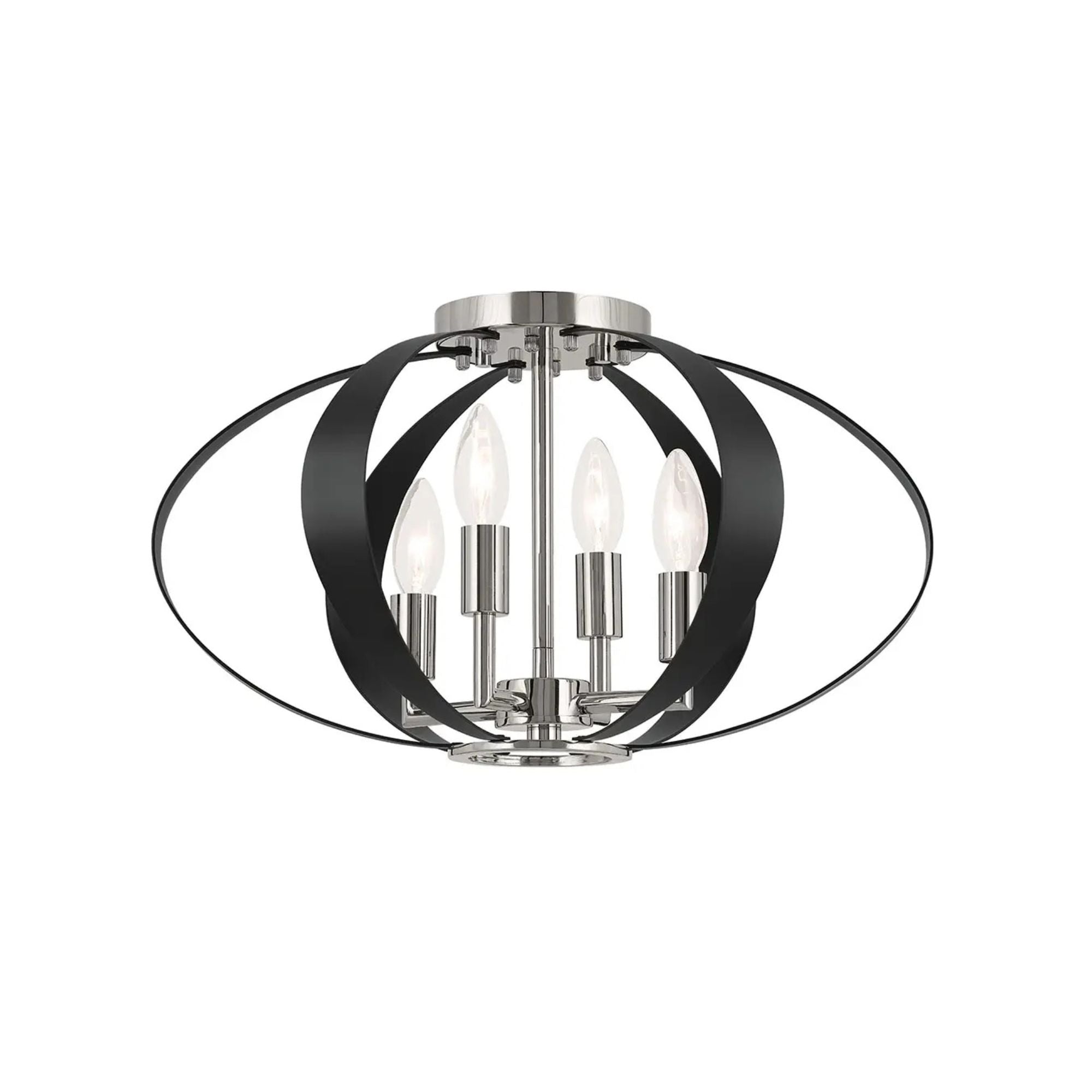 Cecil 18" 4-Light Flush Mount, Polished Nickel & Black Finish