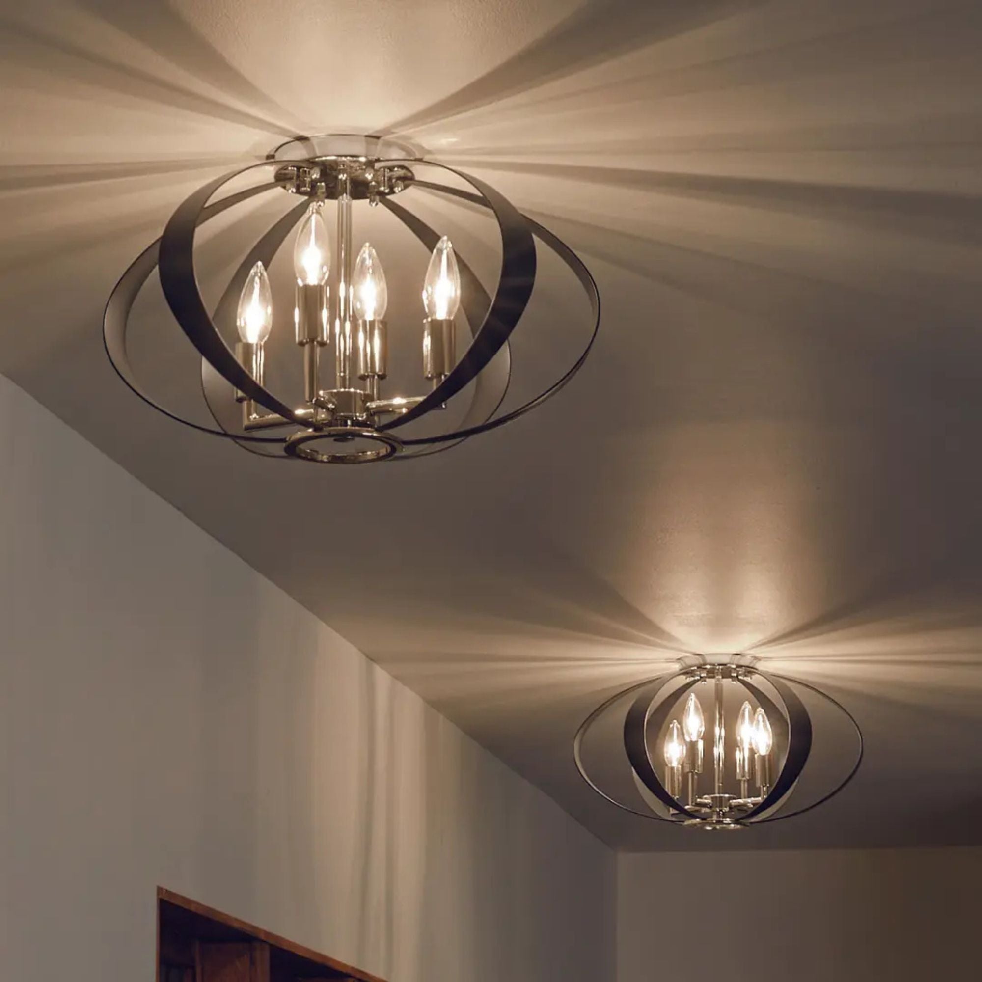 Cecil 18" 4-Light Flush Mount, Polished Nickel & Black Finish