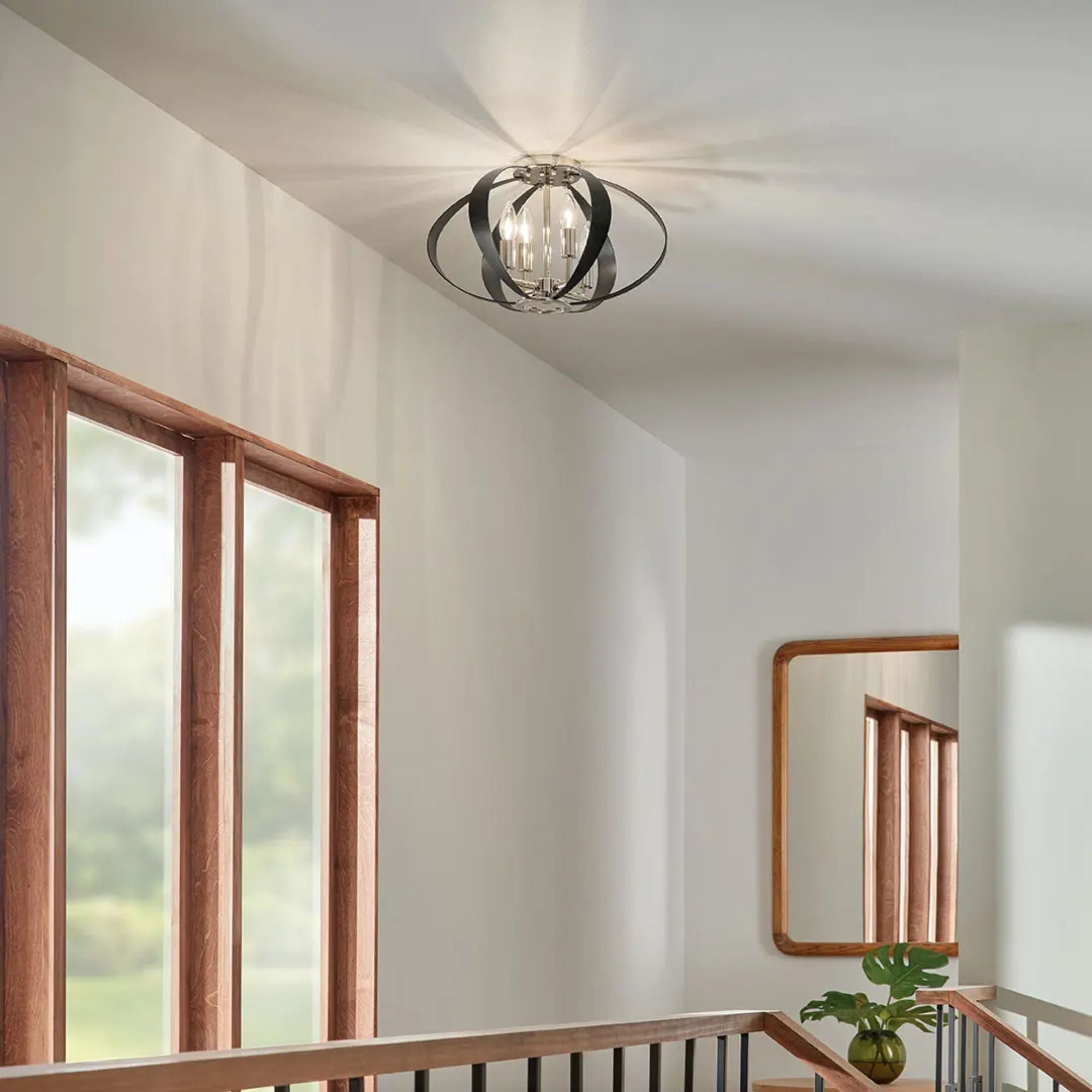 Cecil 18" 4-Light Flush Mount, Polished Nickel & Black Finish