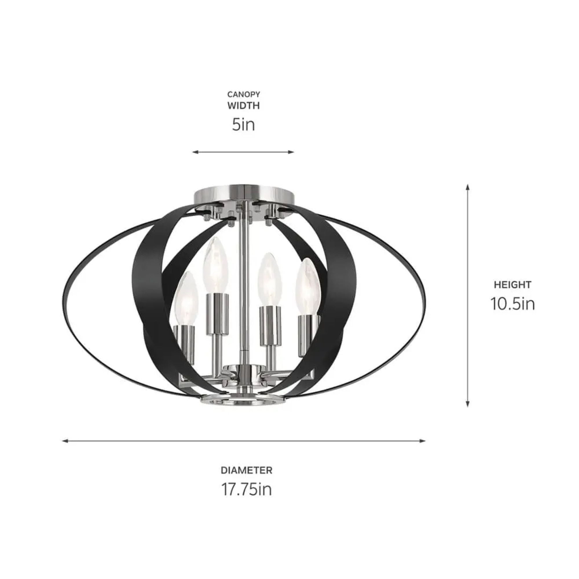 Cecil 18" 4-Light Flush Mount, Polished Nickel & Black Finish