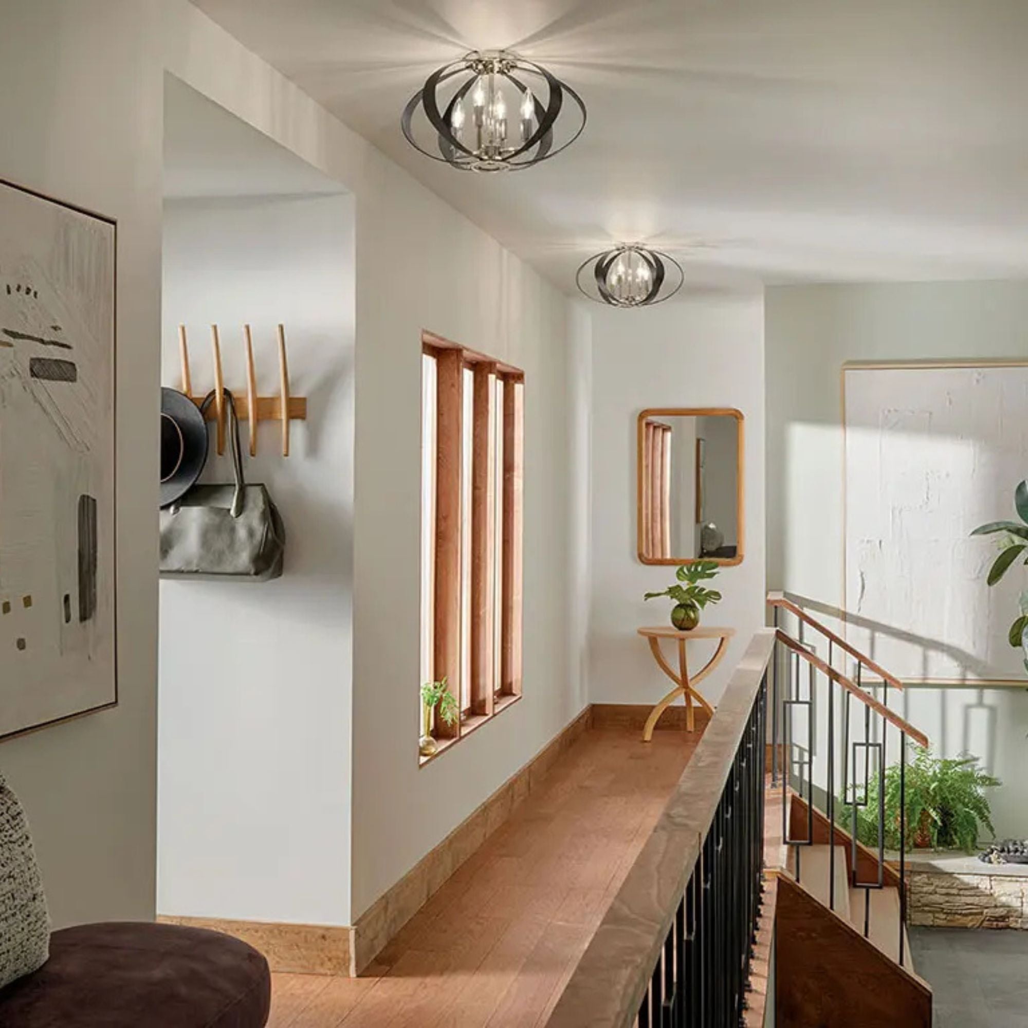 Cecil 18" 4-Light Flush Mount, Polished Nickel & Black Finish