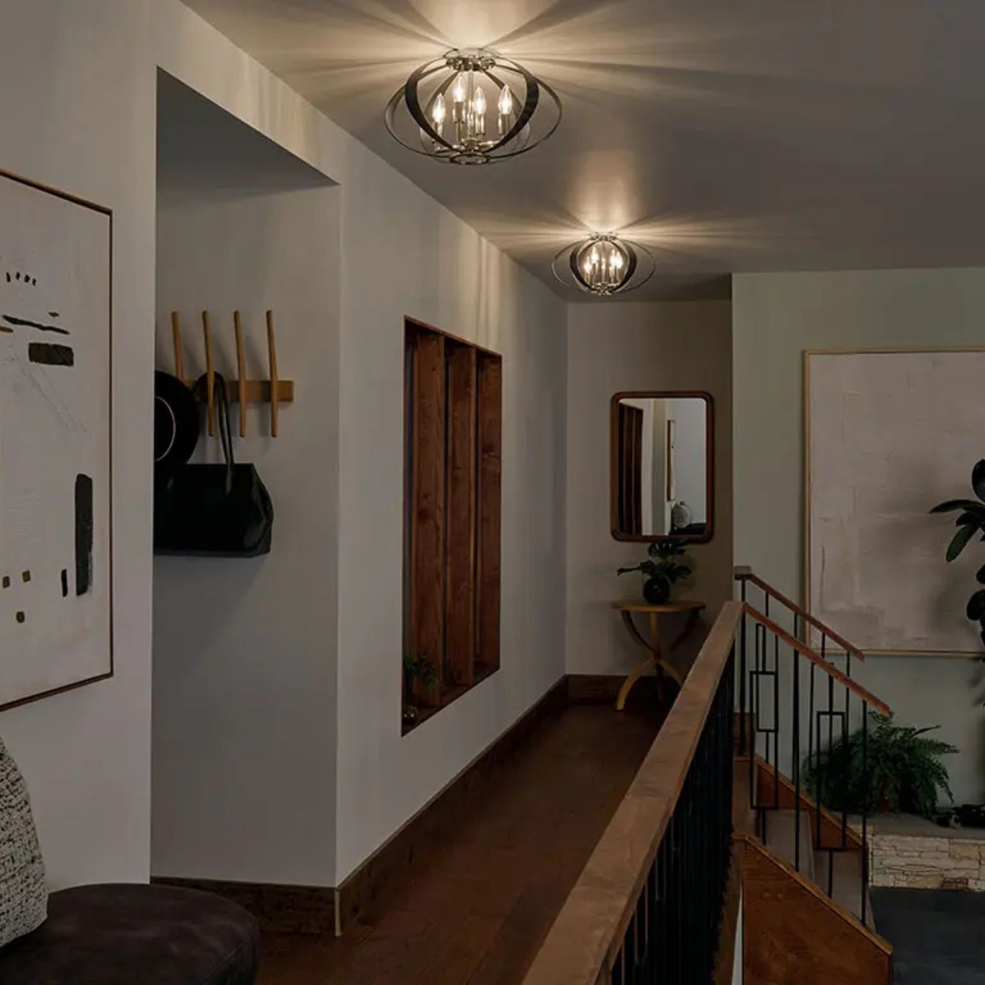 Cecil 18" 4-Light Flush Mount, Polished Nickel & Black Finish