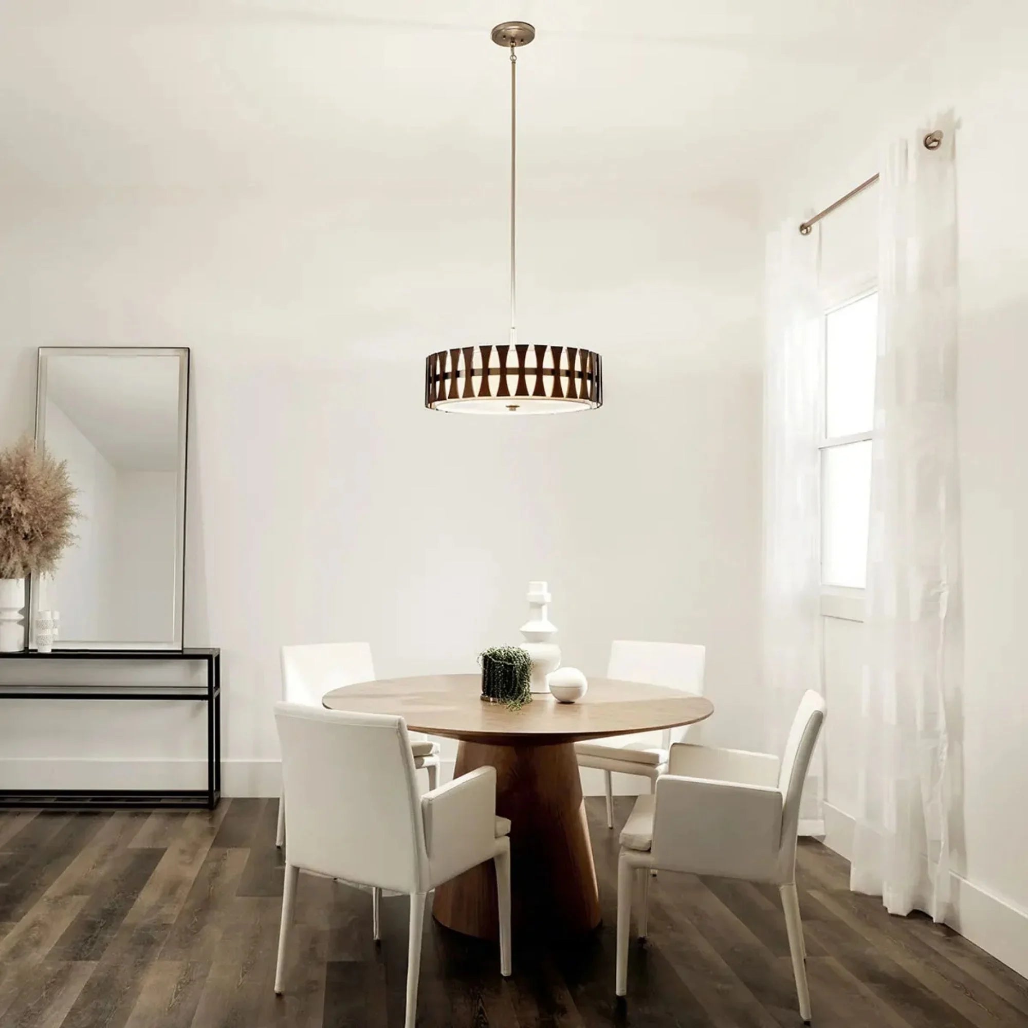 Kichler Cirus 24 in. 4-Light Pendant, Auburn Stained Finish with Fabric Drum Shade