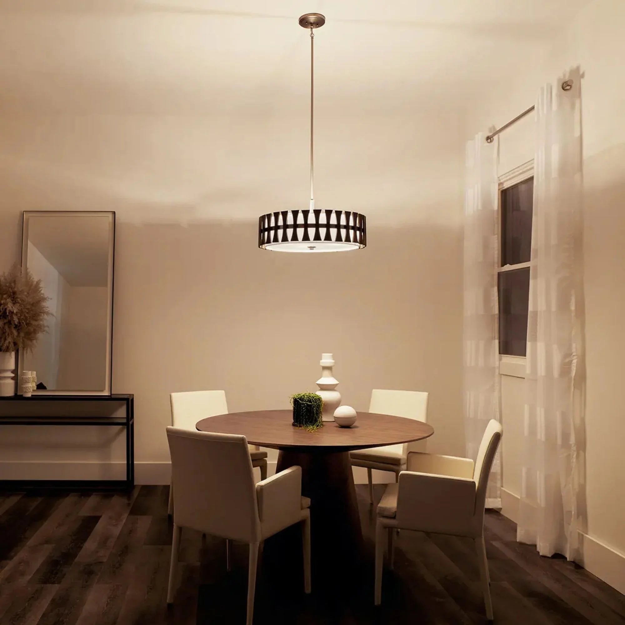Kichler Cirus 24 in. 4-Light Pendant, Auburn Stained Finish with Fabric Drum Shade