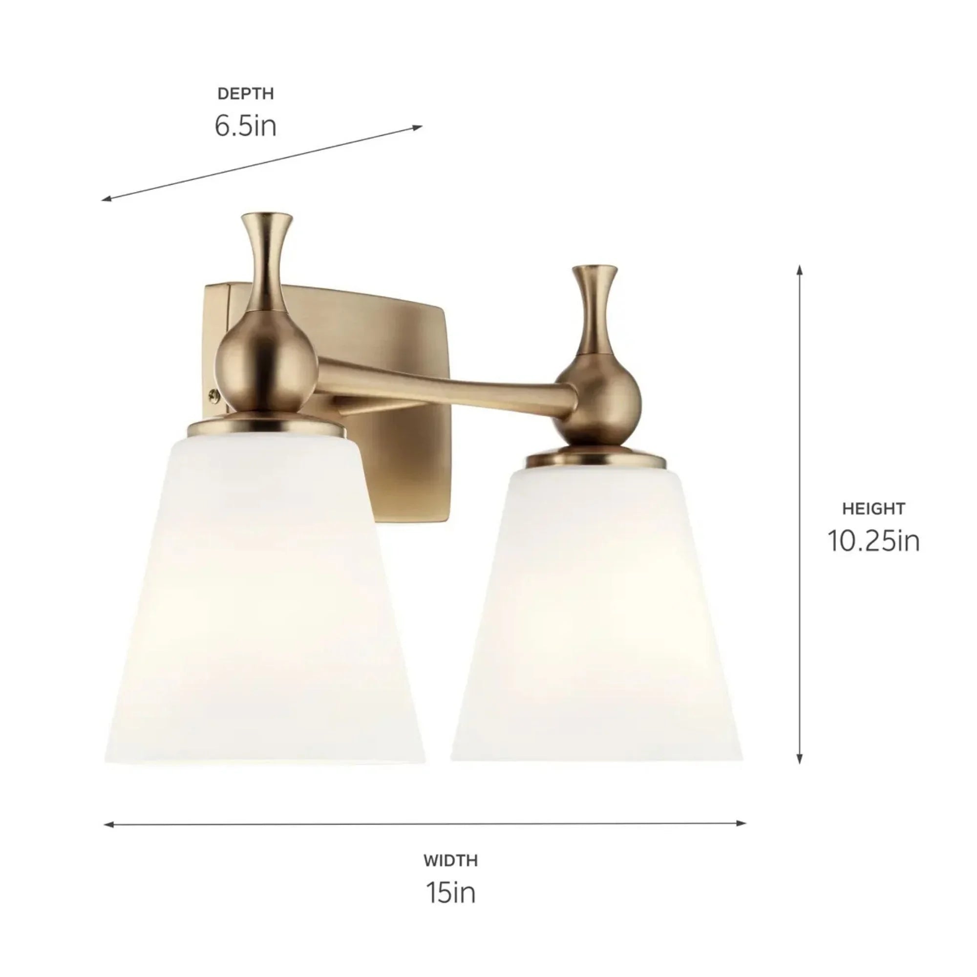 Kichler Cosabella 15 in. 2-Light Vanity Light, Champagne Bronze with Satin Etched Case Opal Glass