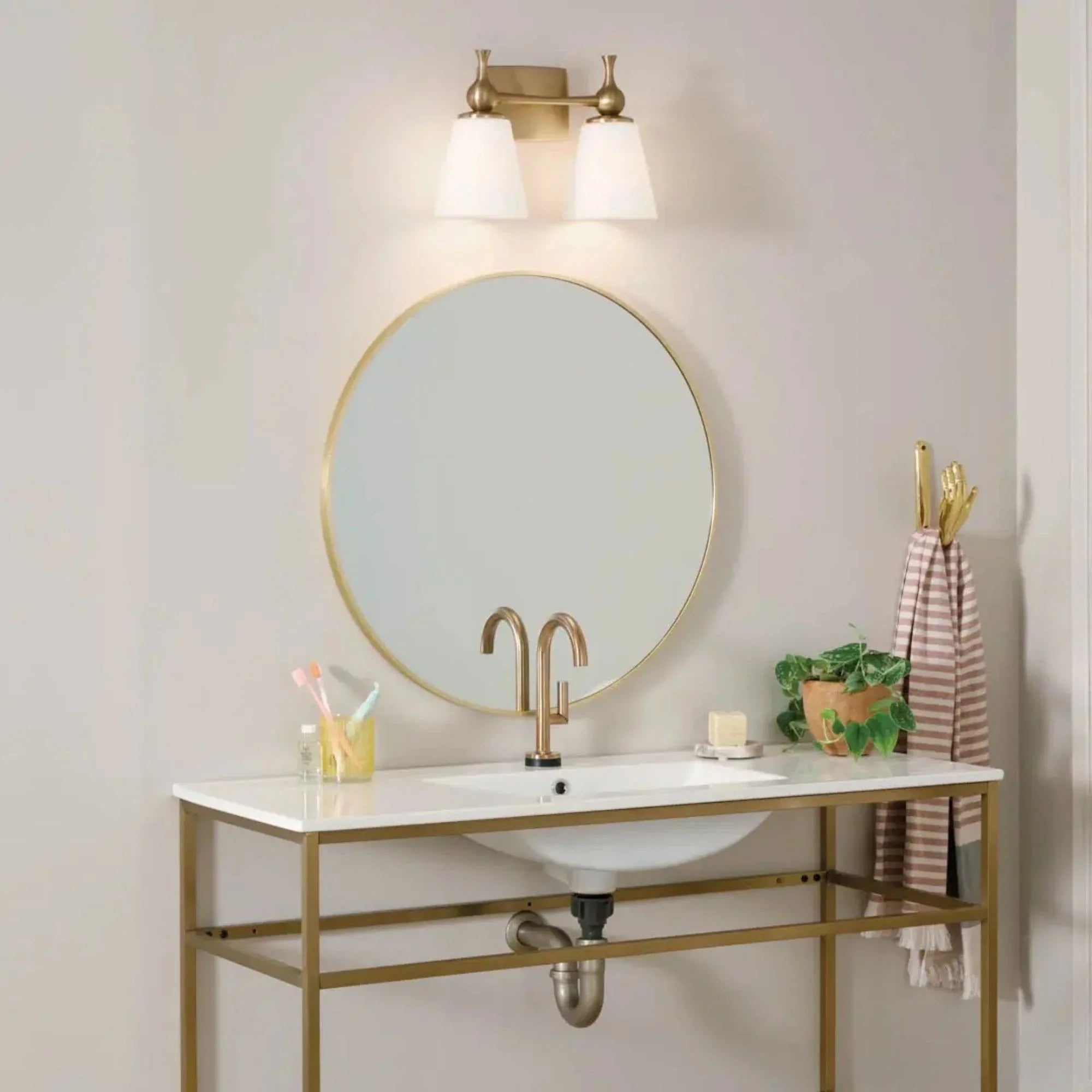 Kichler Cosabella 15 in. 2-Light Vanity Light, Champagne Bronze with Satin Etched Case Opal Glass