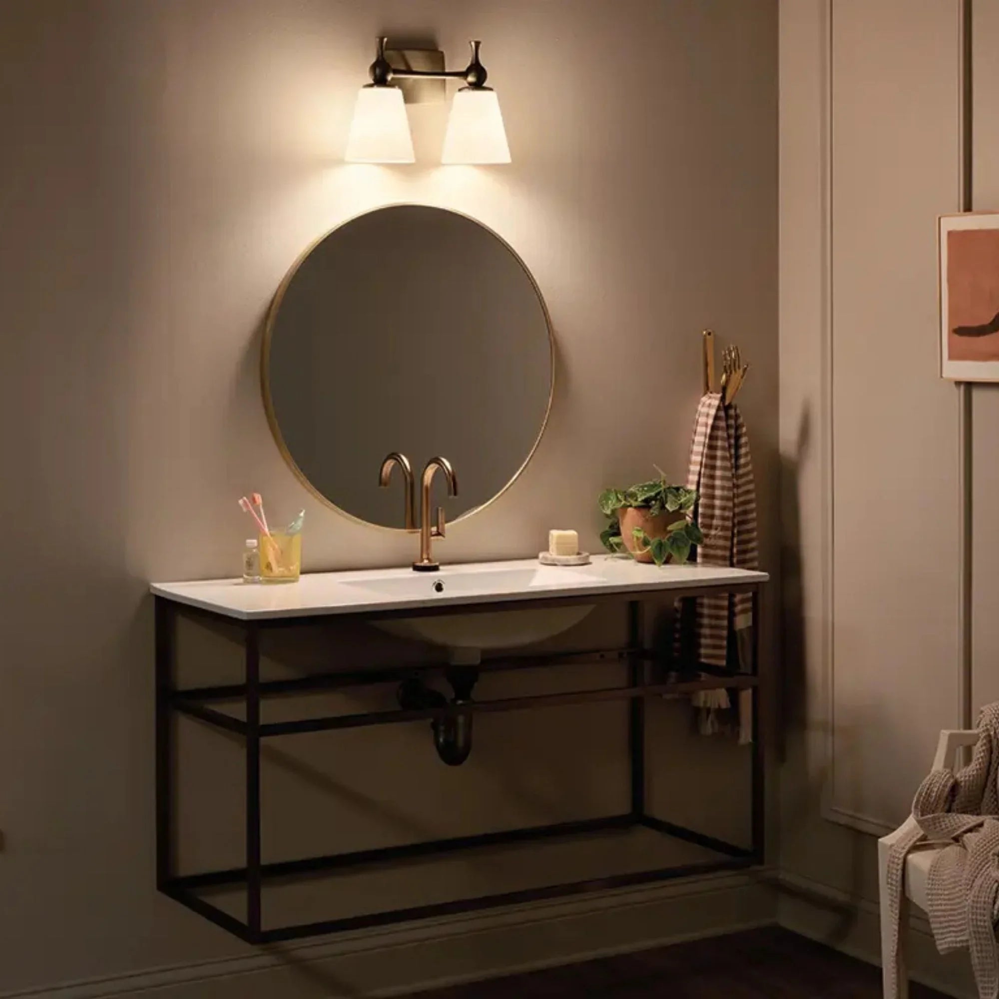 Kichler Cosabella 15 in. 2-Light Vanity Light, Champagne Bronze with Satin Etched Case Opal Glass