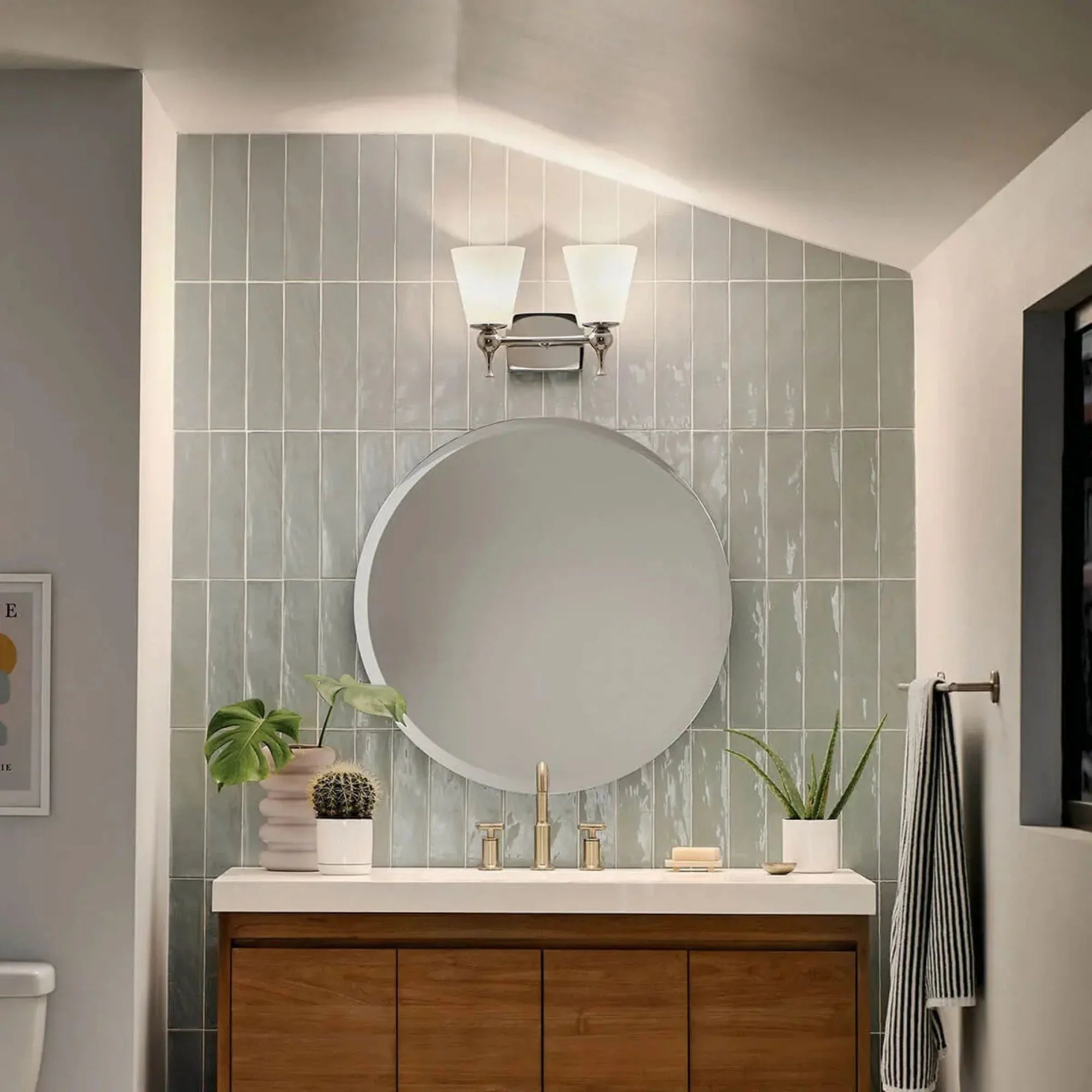 Kichler Cosabella 15 in. 2-Light Vanity Light, Polished Nickel with Satin Etched Case Opal Glass