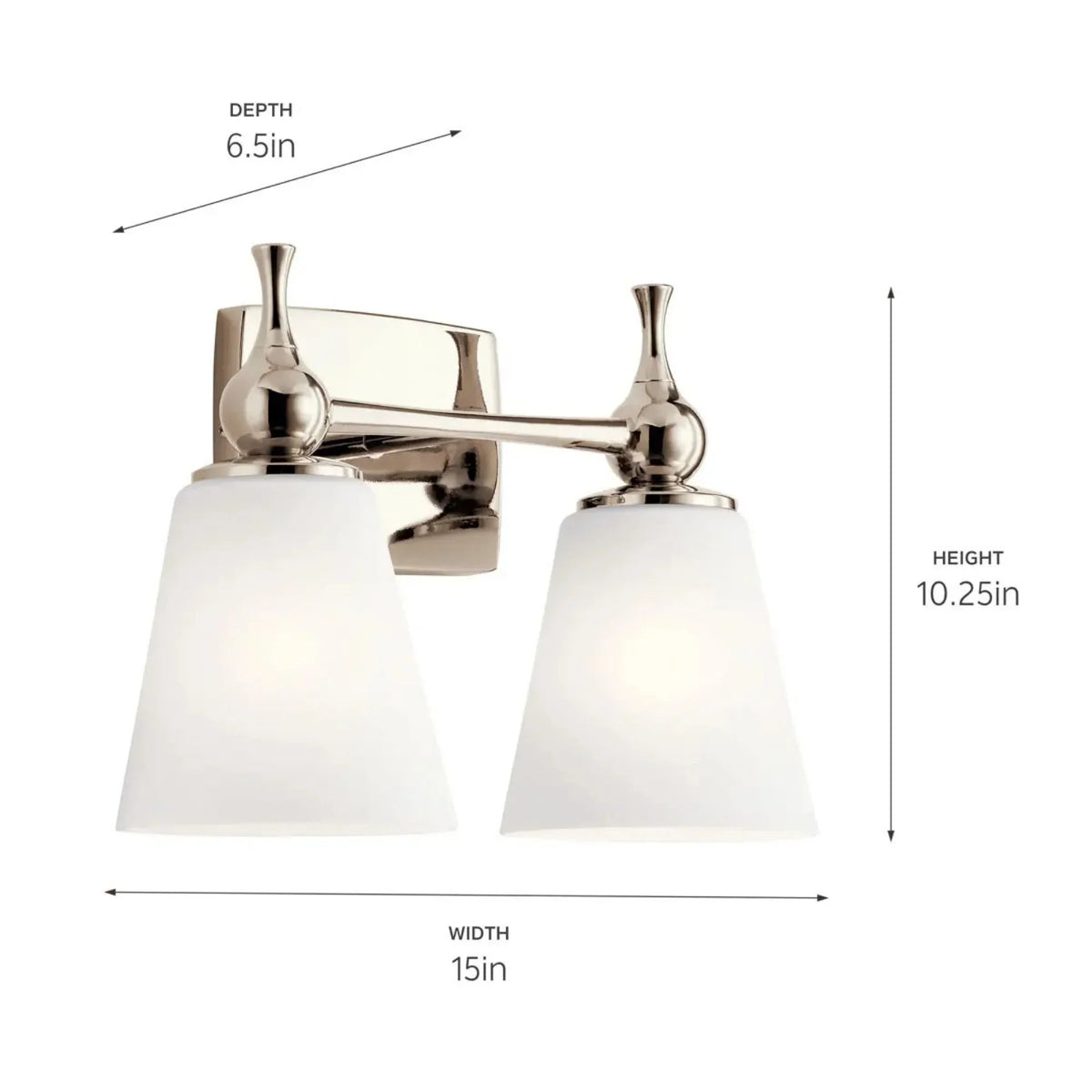 Kichler Cosabella 15 in. 2-Light Vanity Light, Polished Nickel with Satin Etched Case Opal Glass