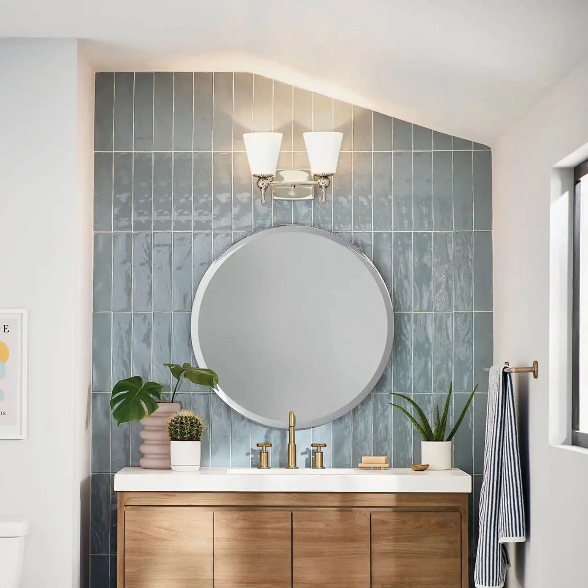 Kichler Cosabella 15 in. 2-Light Vanity Light, Polished Nickel with Satin Etched Case Opal Glass