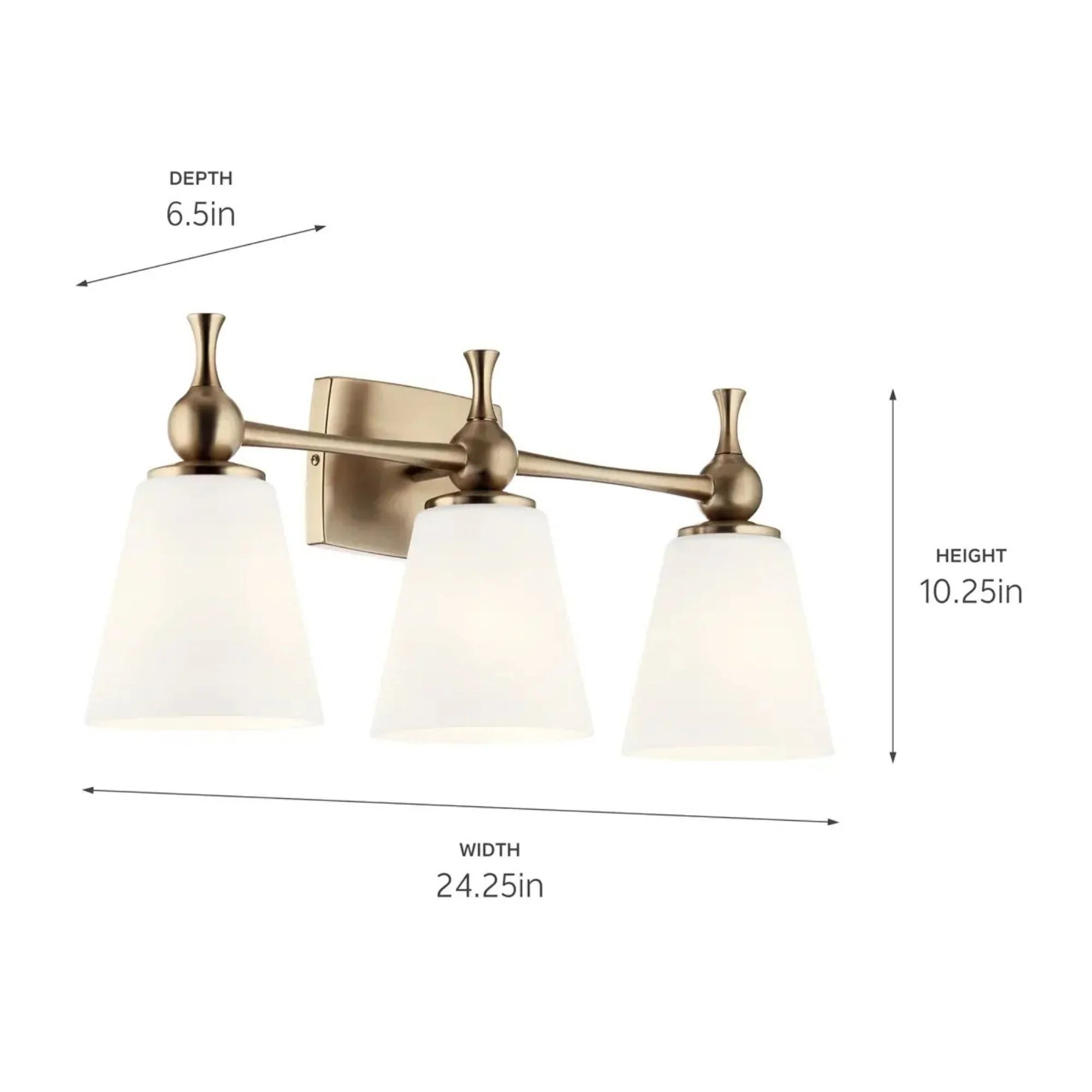 Kichler Cosabella 24 in. 3-Light Vanity Light, Champagne Bronze with Satin Etched Case Opal Glass