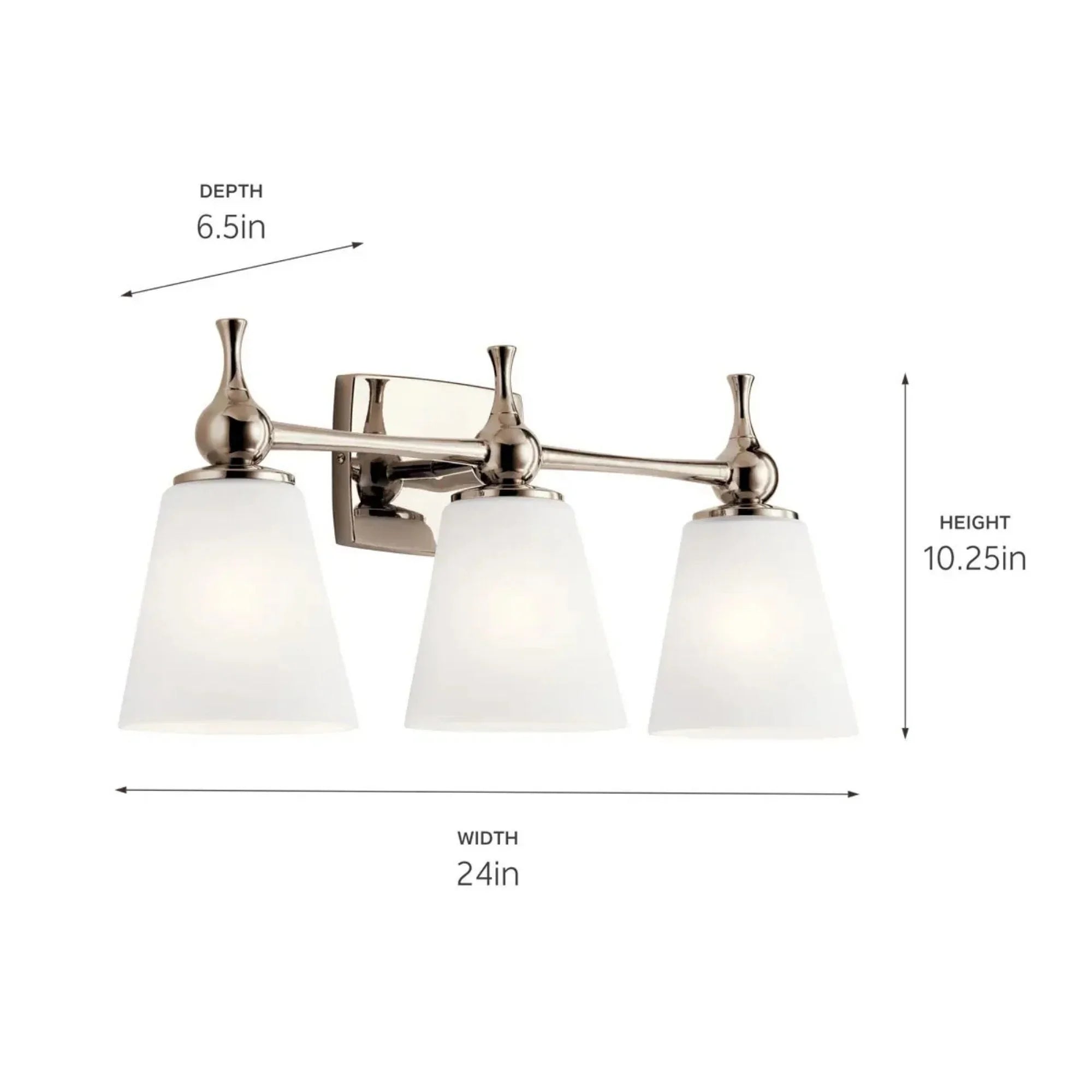Kichler Cosabella 24 in. 3-Light Vanity Light, Polished Nickel with Satin Etched Case Opal Glass