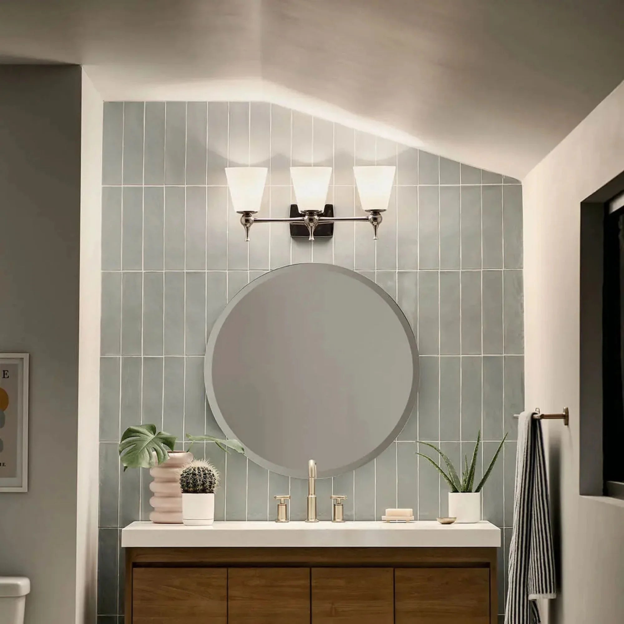 Kichler Cosabella 24 in. 3-Light Vanity Light, Polished Nickel with Satin Etched Case Opal Glass