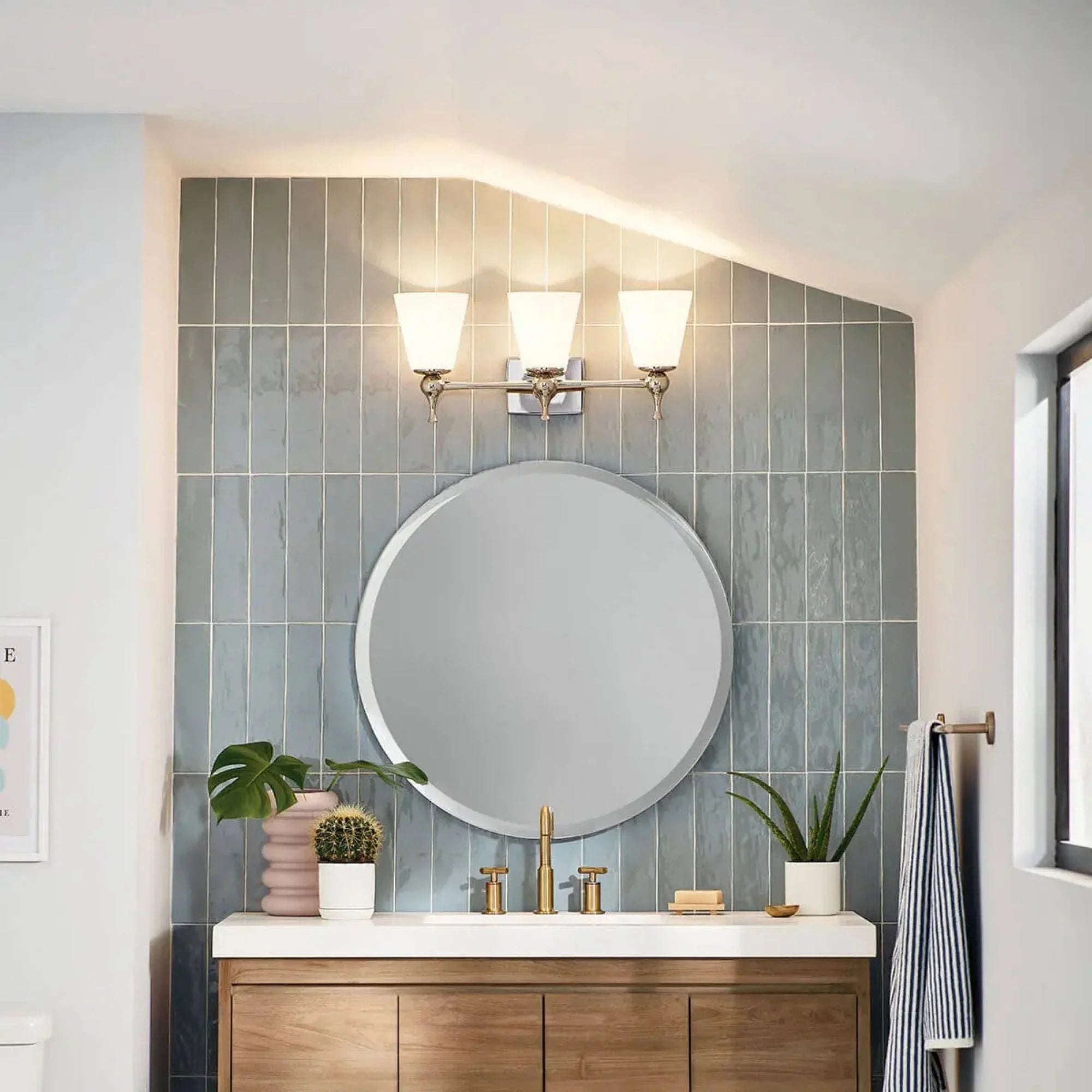 Kichler Cosabella 24 in. 3-Light Vanity Light, Polished Nickel with Satin Etched Case Opal Glass