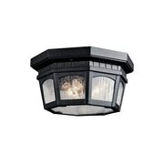 Kichler Courtyard 12.25 in. 3-Light Outdoor Ceiling Light, Textured Black with Clear Seeded Glass