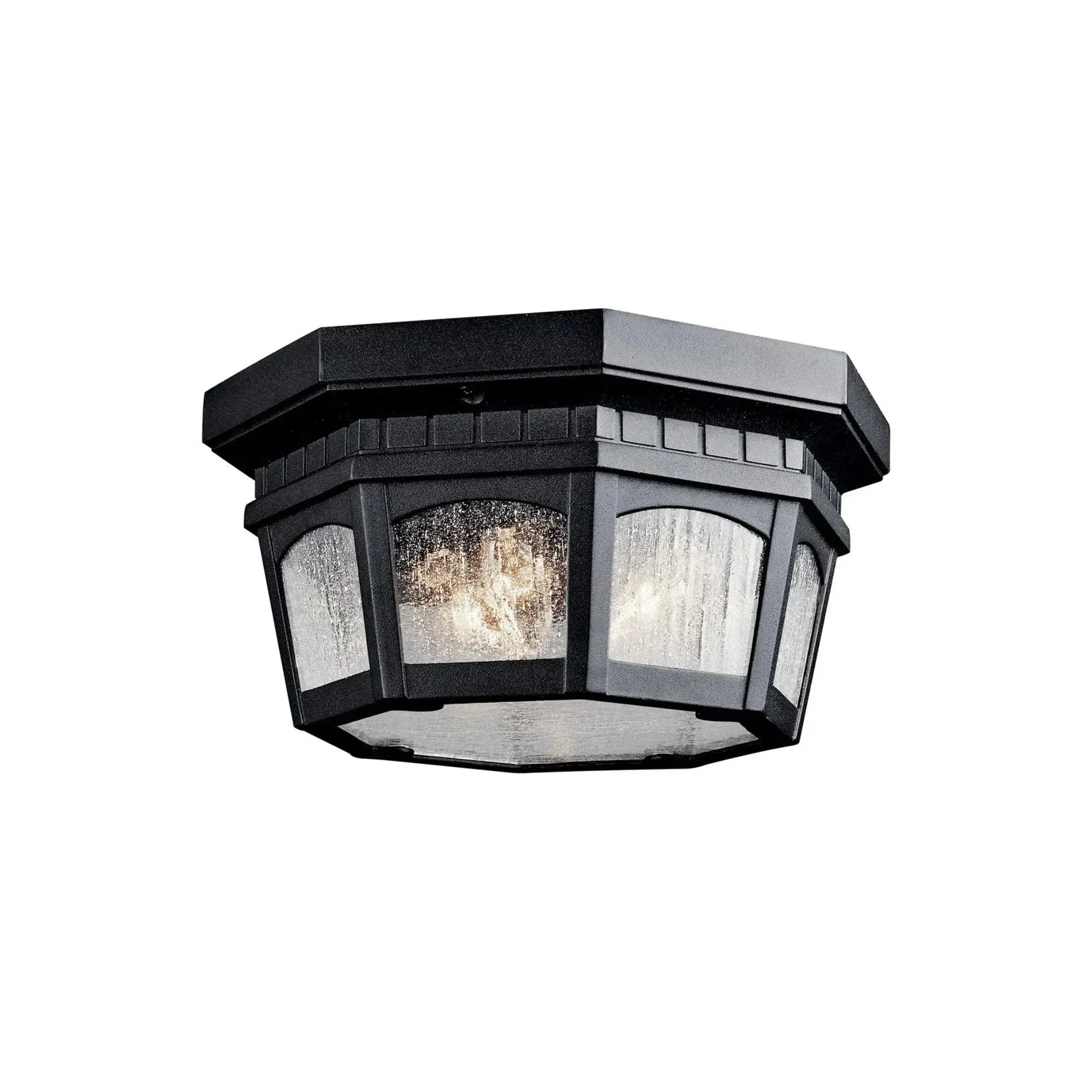 Kichler Courtyard 12.25 in. 3-Light Outdoor Ceiling Light, Textured Black with Clear Seeded Glass