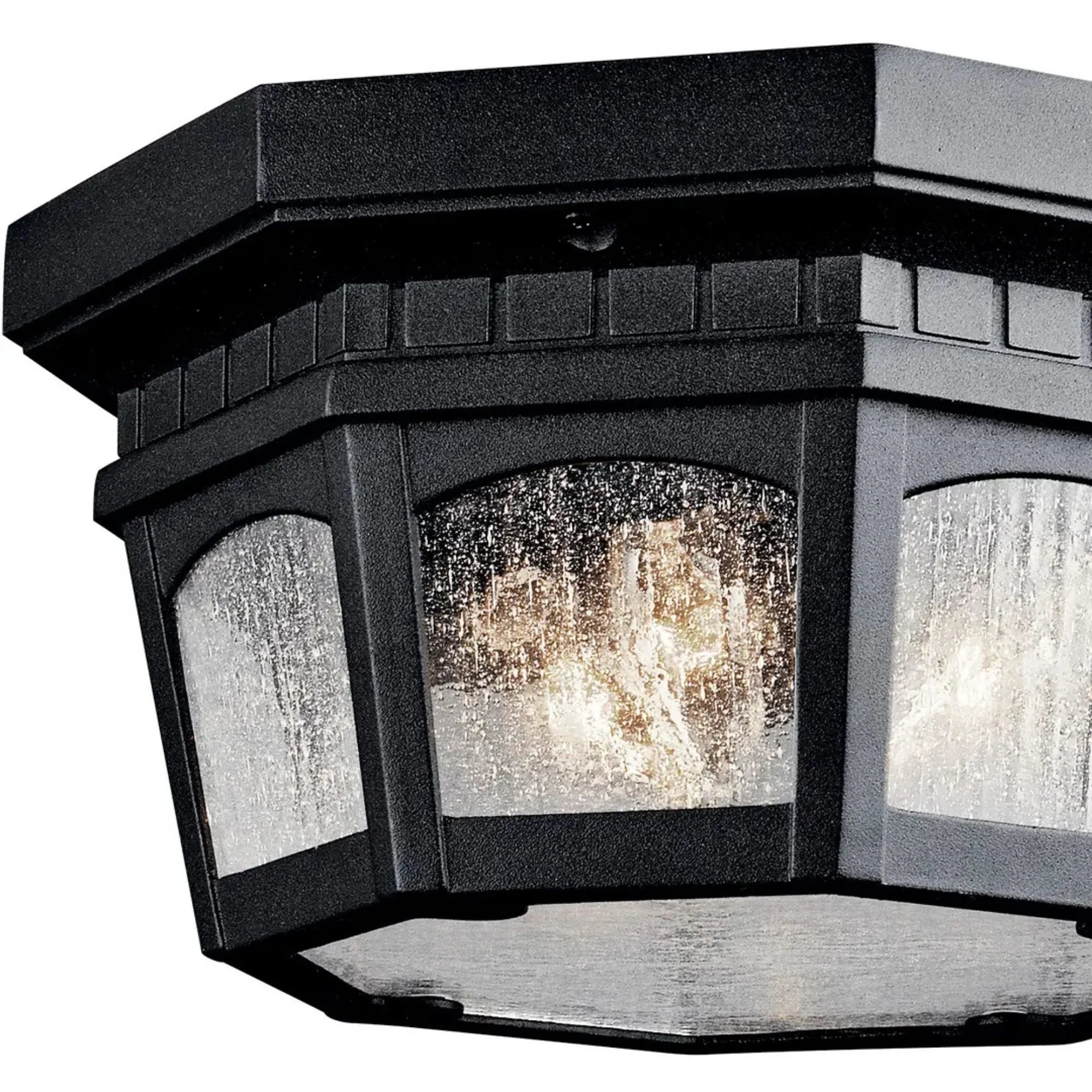 Kichler Courtyard 12.25 in. 3-Light Outdoor Ceiling Light, Textured Black with Clear Seeded Glass