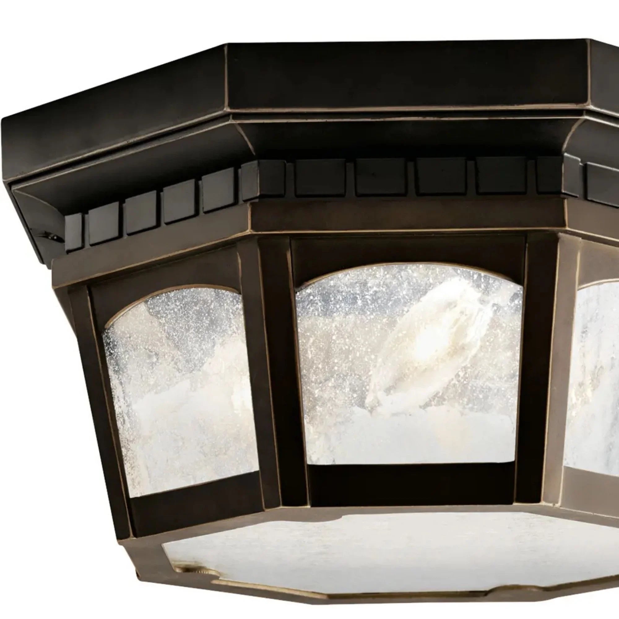 Kichler Courtyard 12.25 in. 3-Light Outdoor Ceiling Light, Rubbed Bronze with Clear Seeded Glass