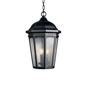 Kichler Courtyard 21.25 in. 3-Light Outdoor Hanging Lantern, Textured Black with Clear Seeded Glass