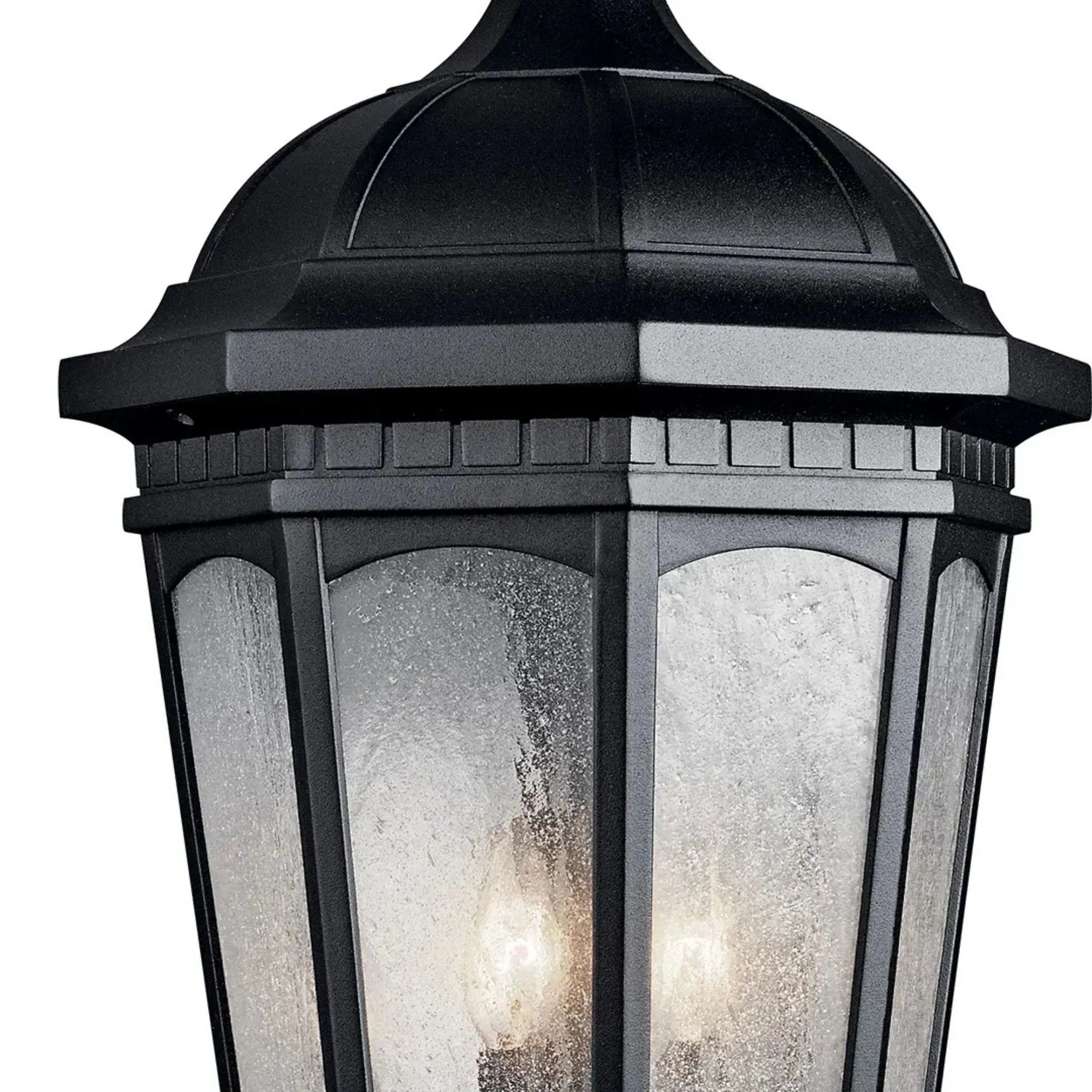 Kichler Courtyard 21.25 in. 3-Light Outdoor Hanging Lantern, Textured Black with Clear Seeded Glass