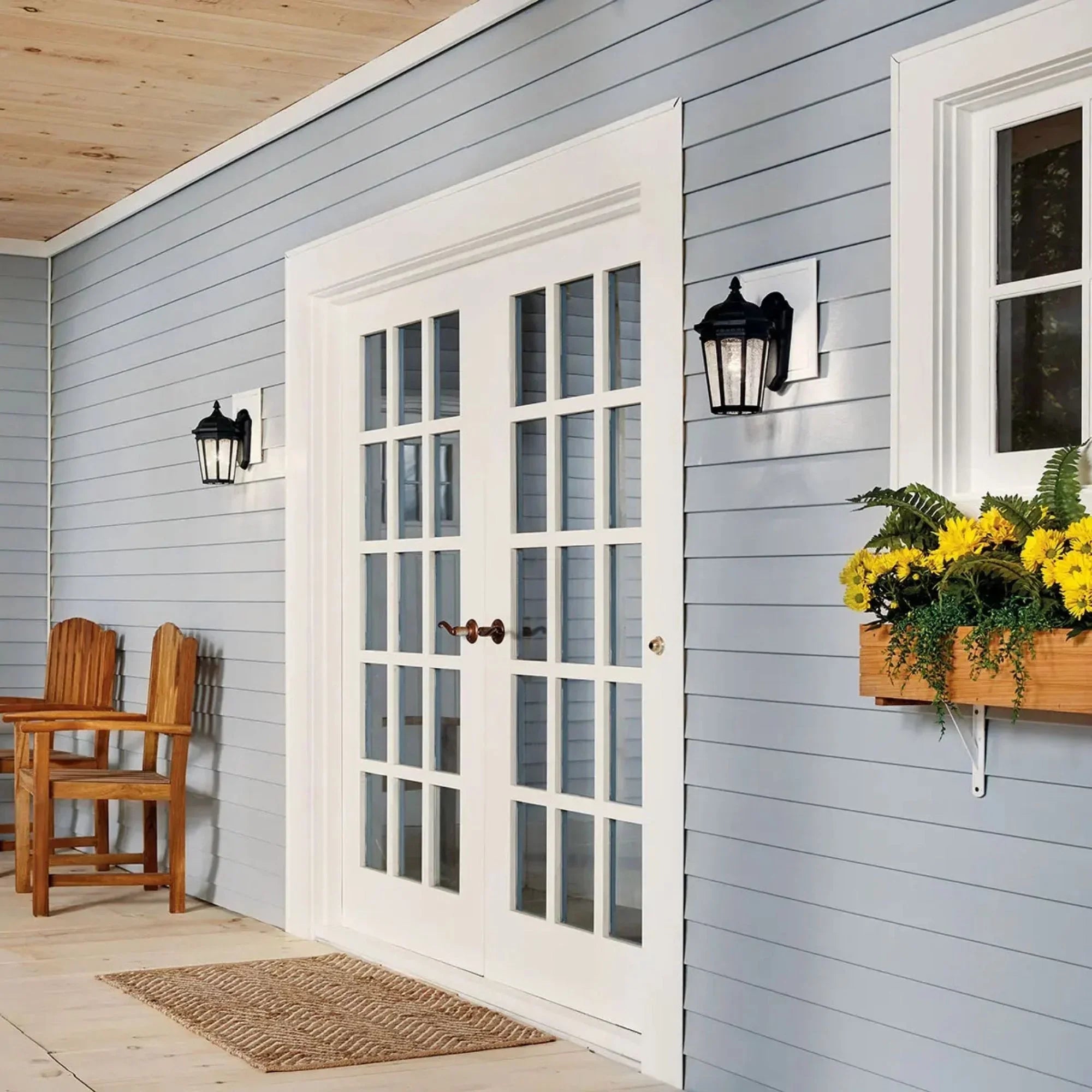 Kichler Courtyard 11 in. Outdoor Sconce, Textured Black with Clear Seeded Glass