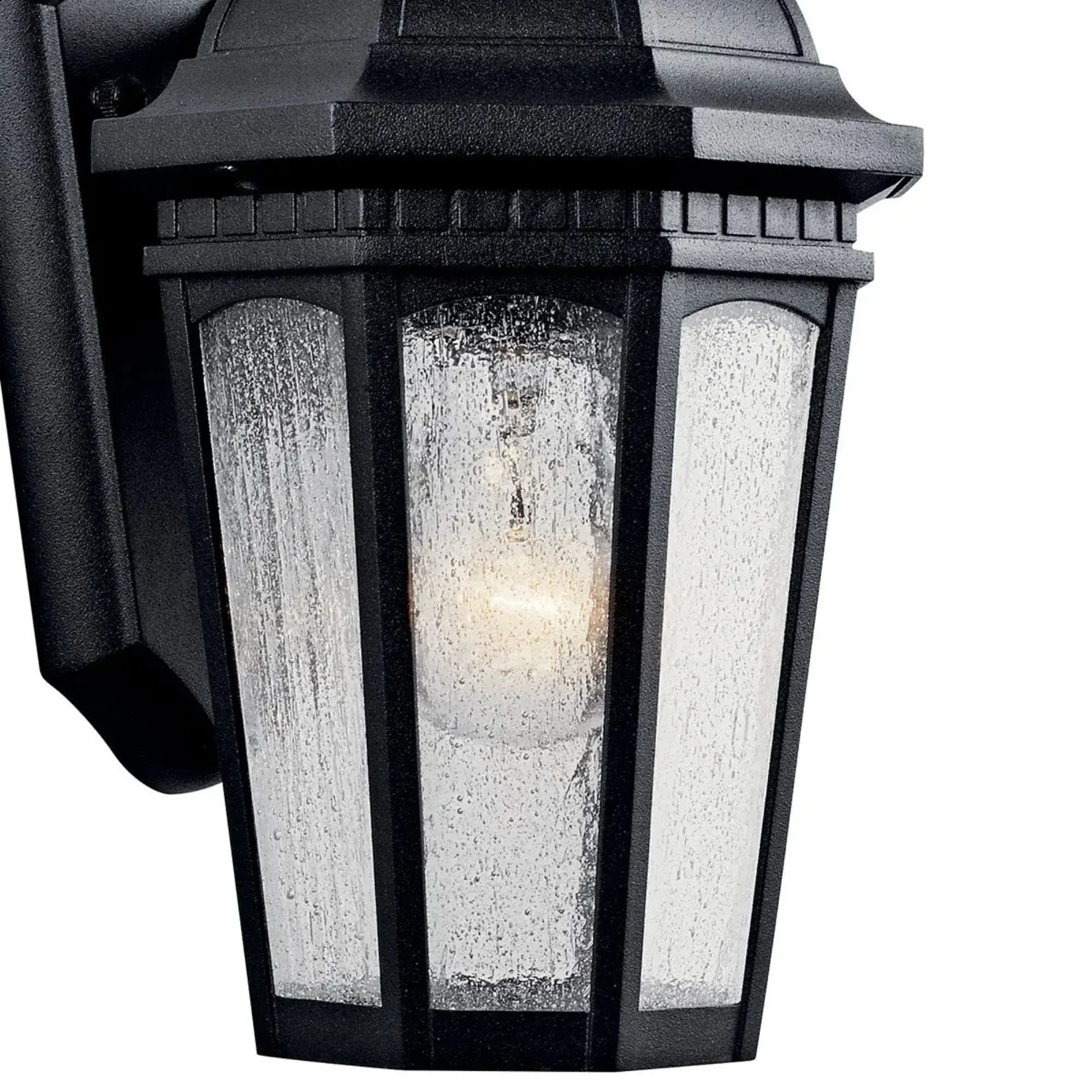 Kichler Courtyard 11 in. Outdoor Sconce, Textured Black with Clear Seeded Glass