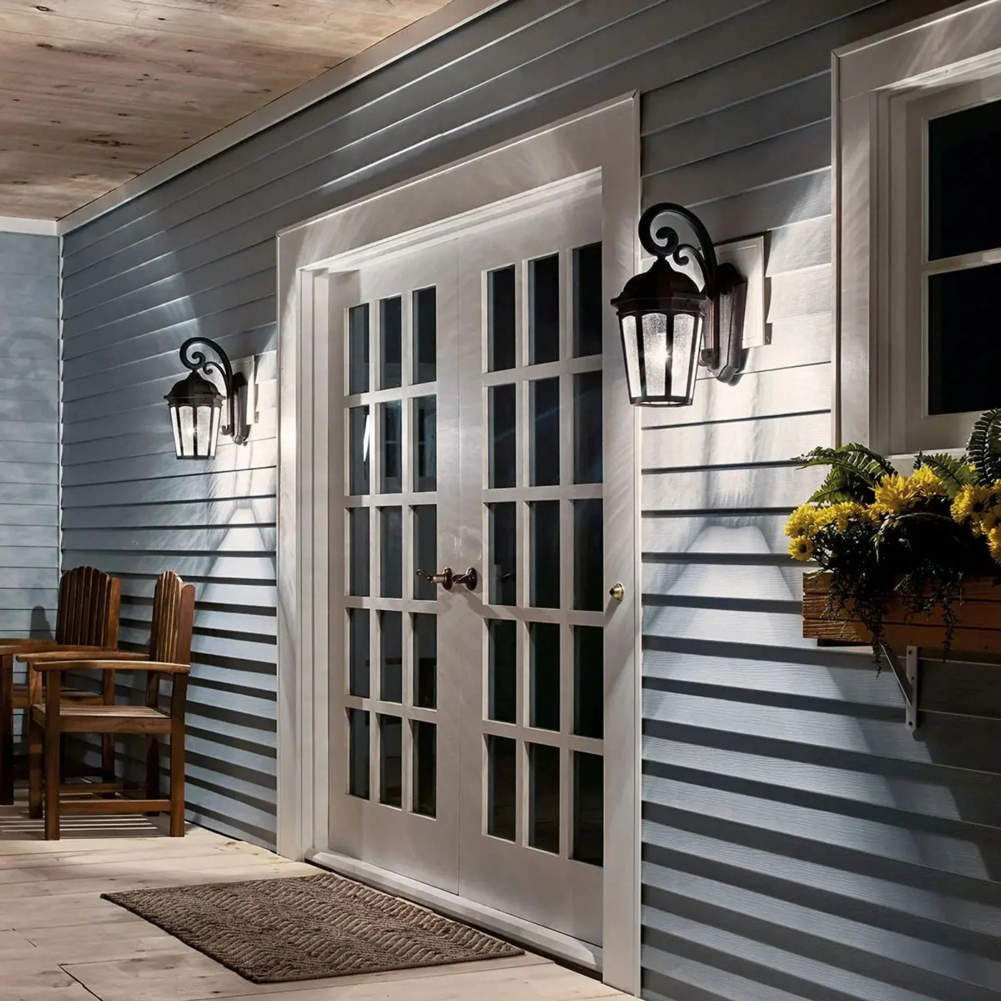 Kichler Courtyard 18 in. Outdoor Sconce, Textured Black with Clear Seeded Glass