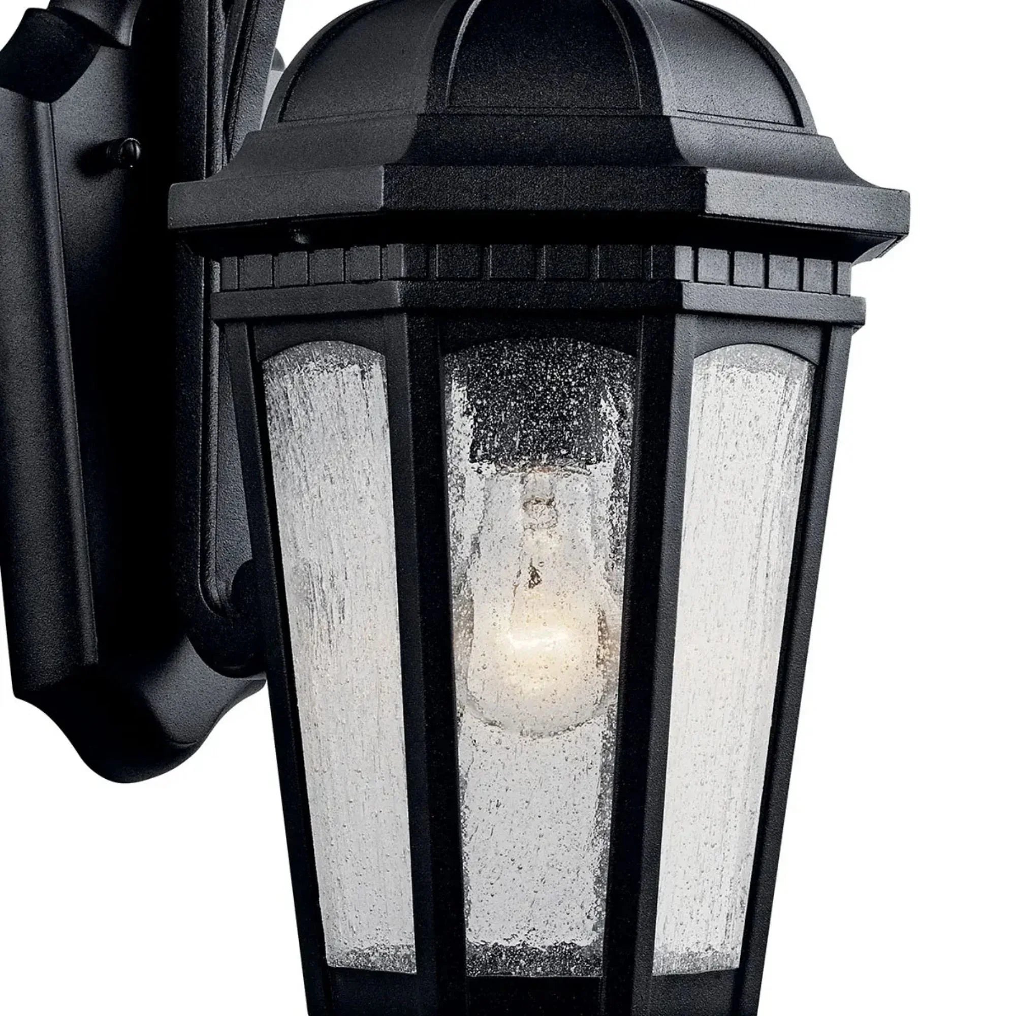 Kichler Courtyard 18 in. Outdoor Sconce, Textured Black with Clear Seeded Glass