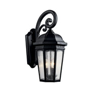 Kichler Courtyard 22.25 in. 3-Light Outdoor Sconce, Textured Black with Clear Seeded Glass