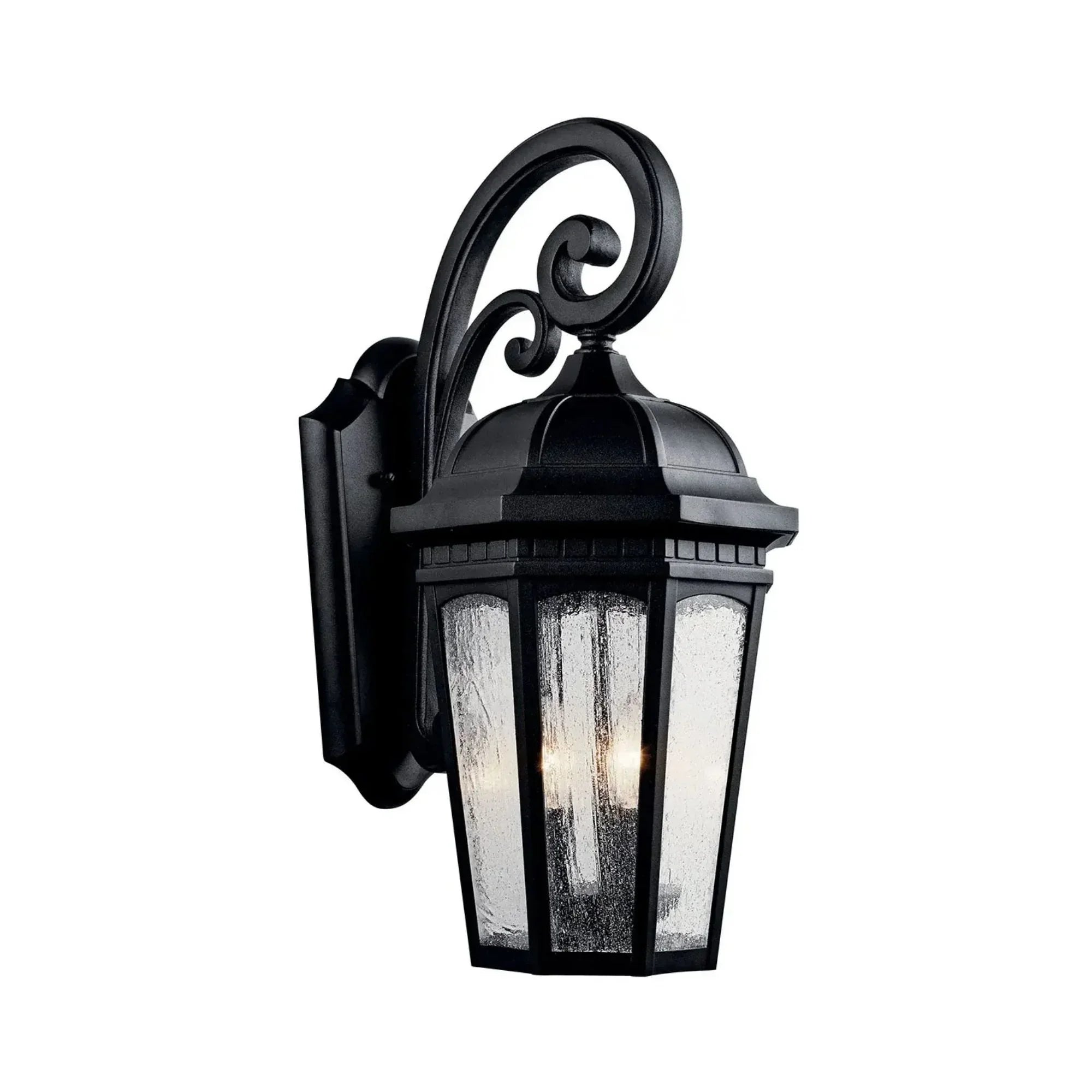 Kichler Courtyard 22.25 in. 3-Light Outdoor Sconce, Textured Black with Clear Seeded Glass