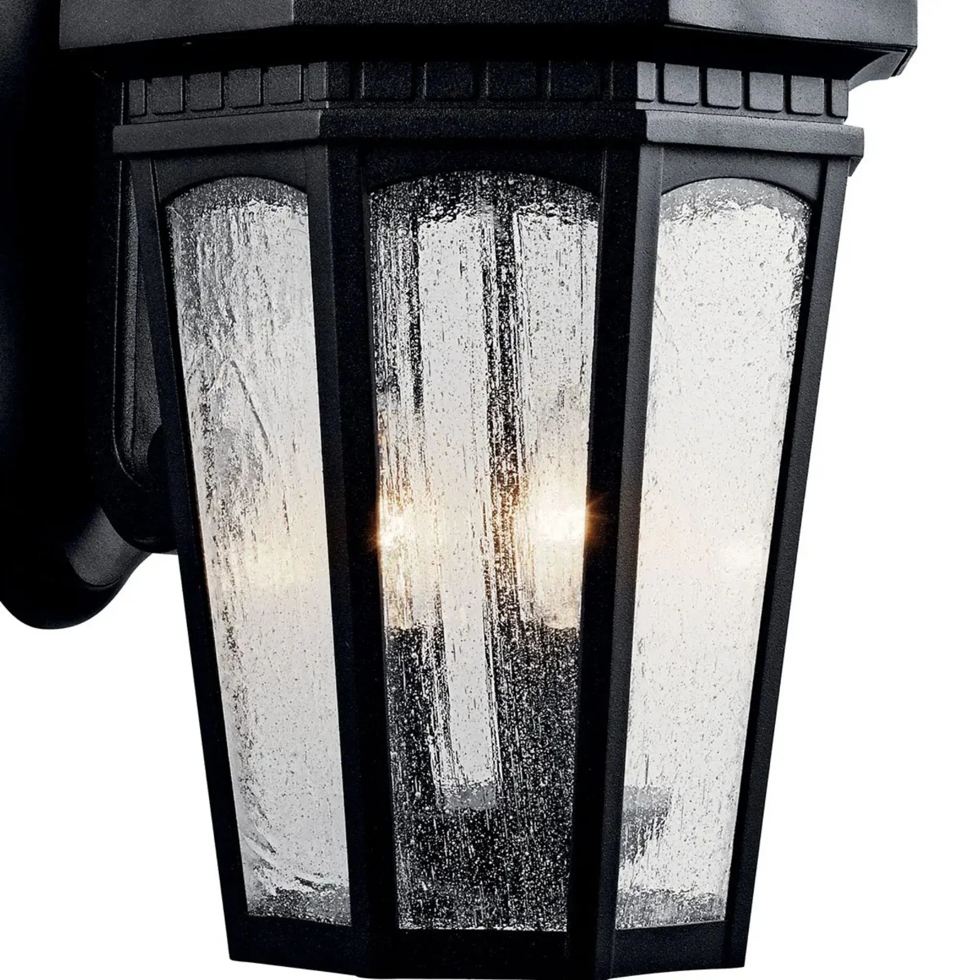 Kichler Courtyard 22.25 in. 3-Light Outdoor Sconce, Textured Black with Clear Seeded Glass