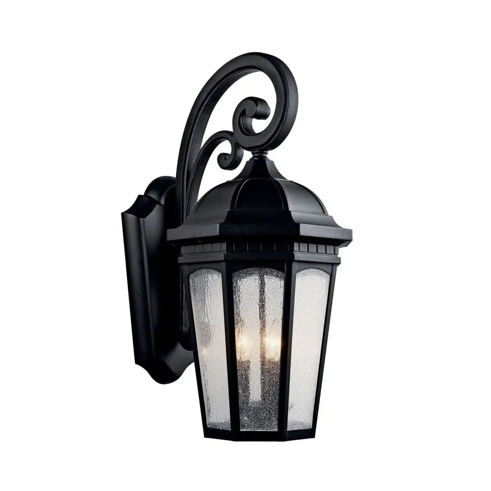 Kichler Courtyard 26.5 in. 3-Light Outdoor Sconce, Textured Black with Clear Seeded Glass