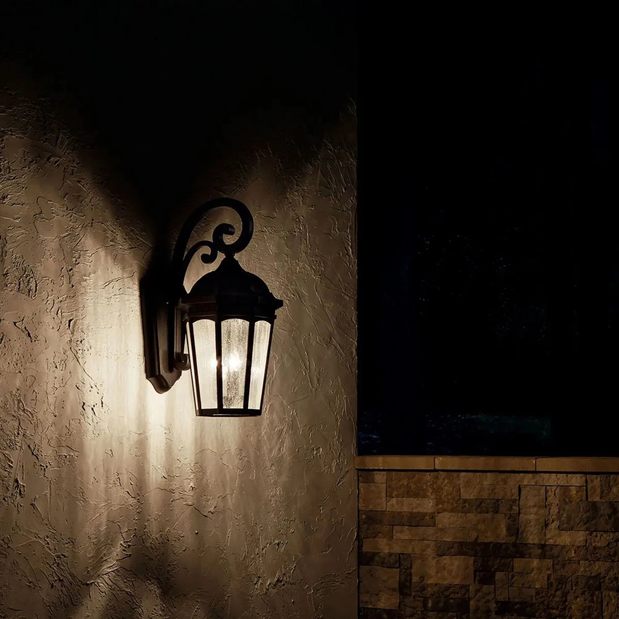 Kichler Courtyard 26.5 in. 3-Light Outdoor Sconce, Textured Black with Clear Seeded Glass