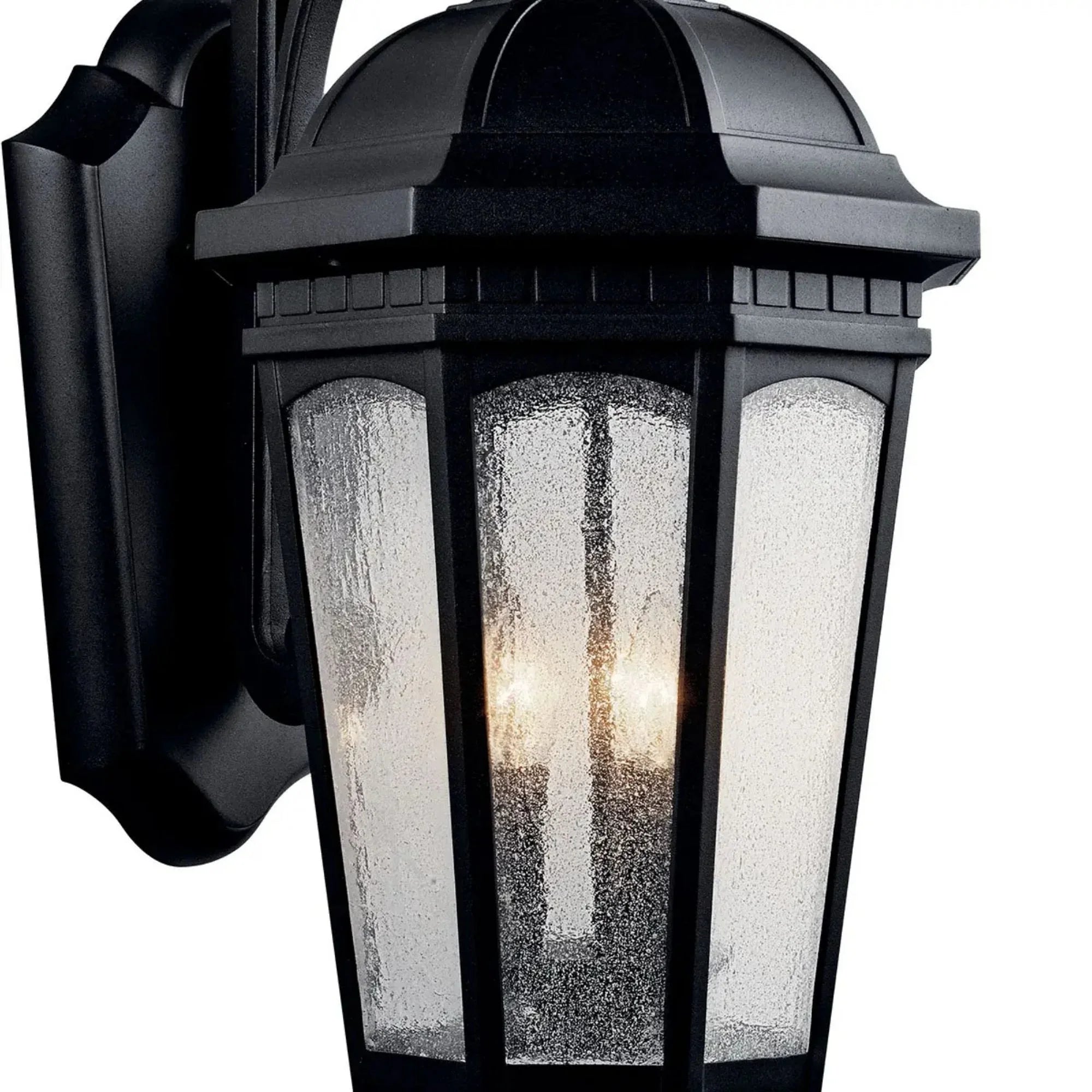 Kichler Courtyard 26.5 in. 3-Light Outdoor Sconce, Textured Black with Clear Seeded Glass