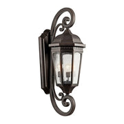 Kichler Courtyard 40.5 in. 3-Light Outdoor Sconce, Rubbed Bronze with Clear Seeded Glass