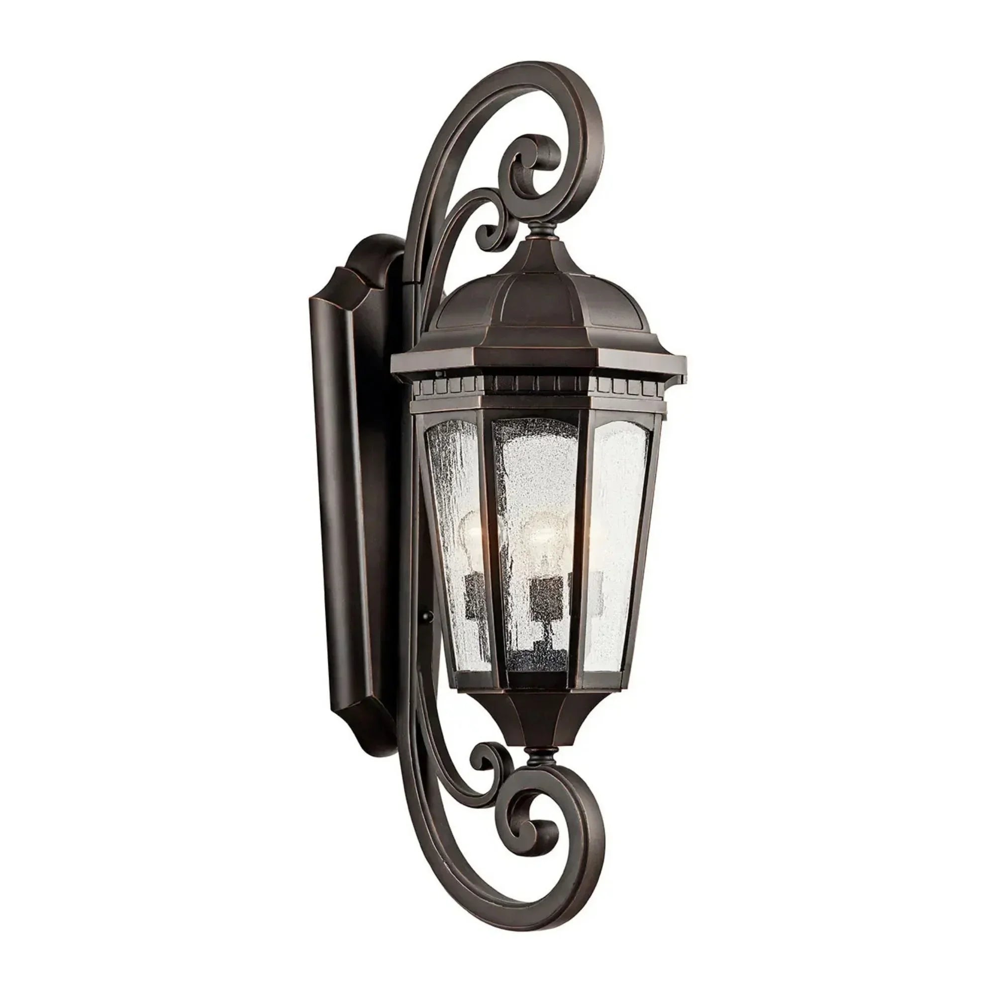 Kichler Courtyard 40.5 in. 3-Light Outdoor Sconce, Rubbed Bronze with Clear Seeded Glass