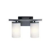Crosby 15" 2-Light Bath Vanity Light, Black Finish, Etched Glass