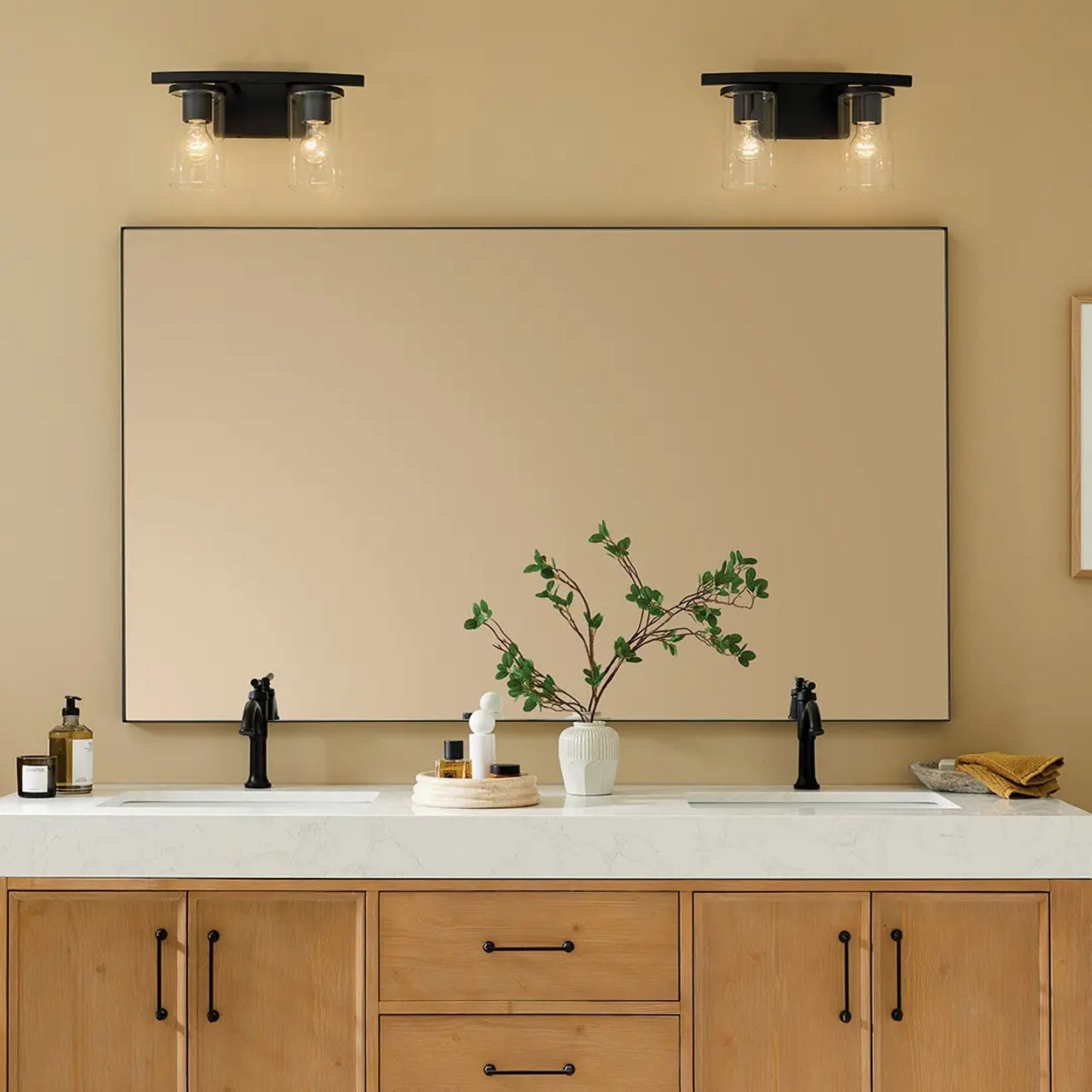 Crosby 15" 2-Light Bath Vanity Light, Black Finish, Clear Glass