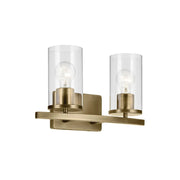 Crosby 15" 2-Light Bath Vanity Light, Natural Brass Finish, Clear Glass