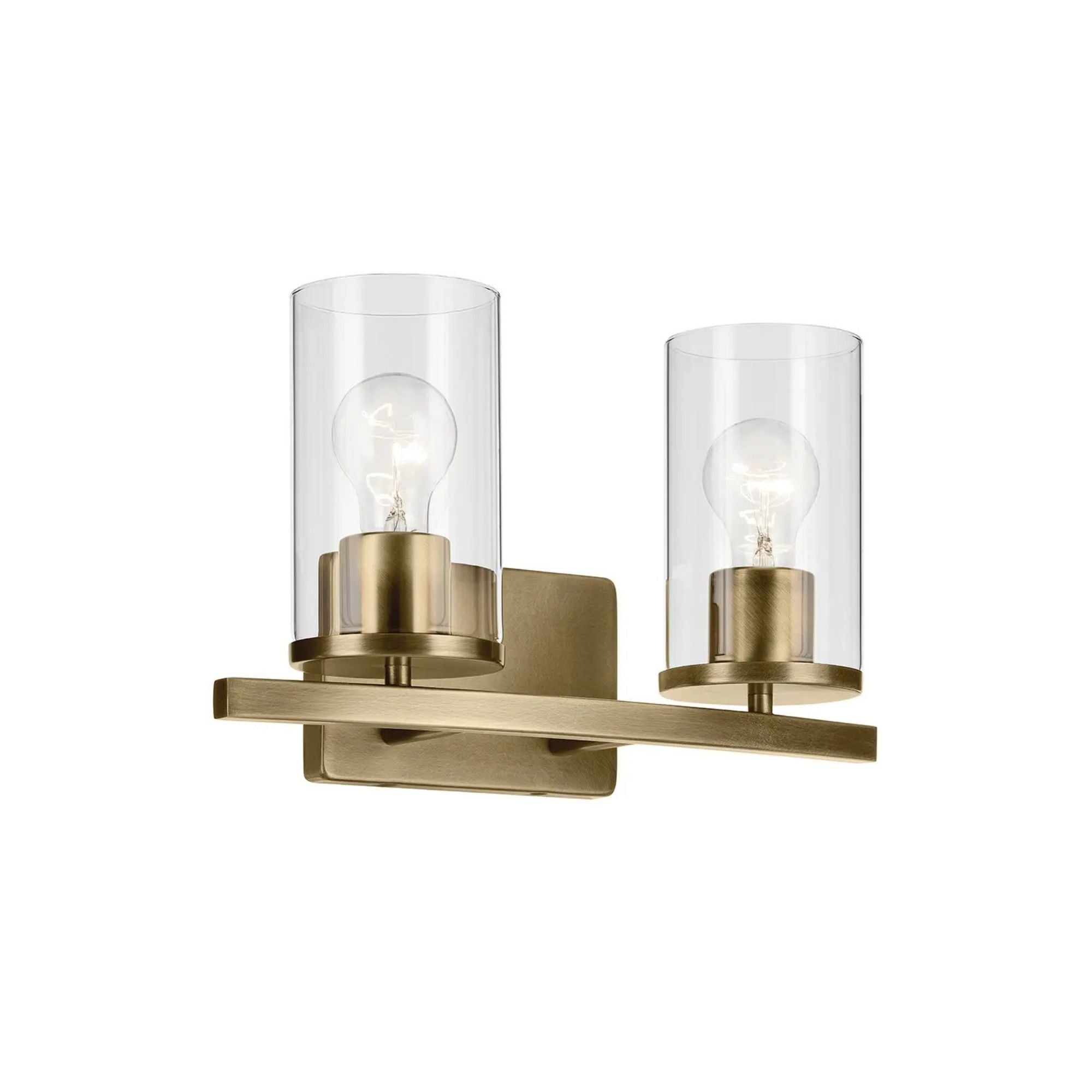 Crosby 15" 2-Light Bath Vanity Light, Natural Brass Finish, Clear Glass