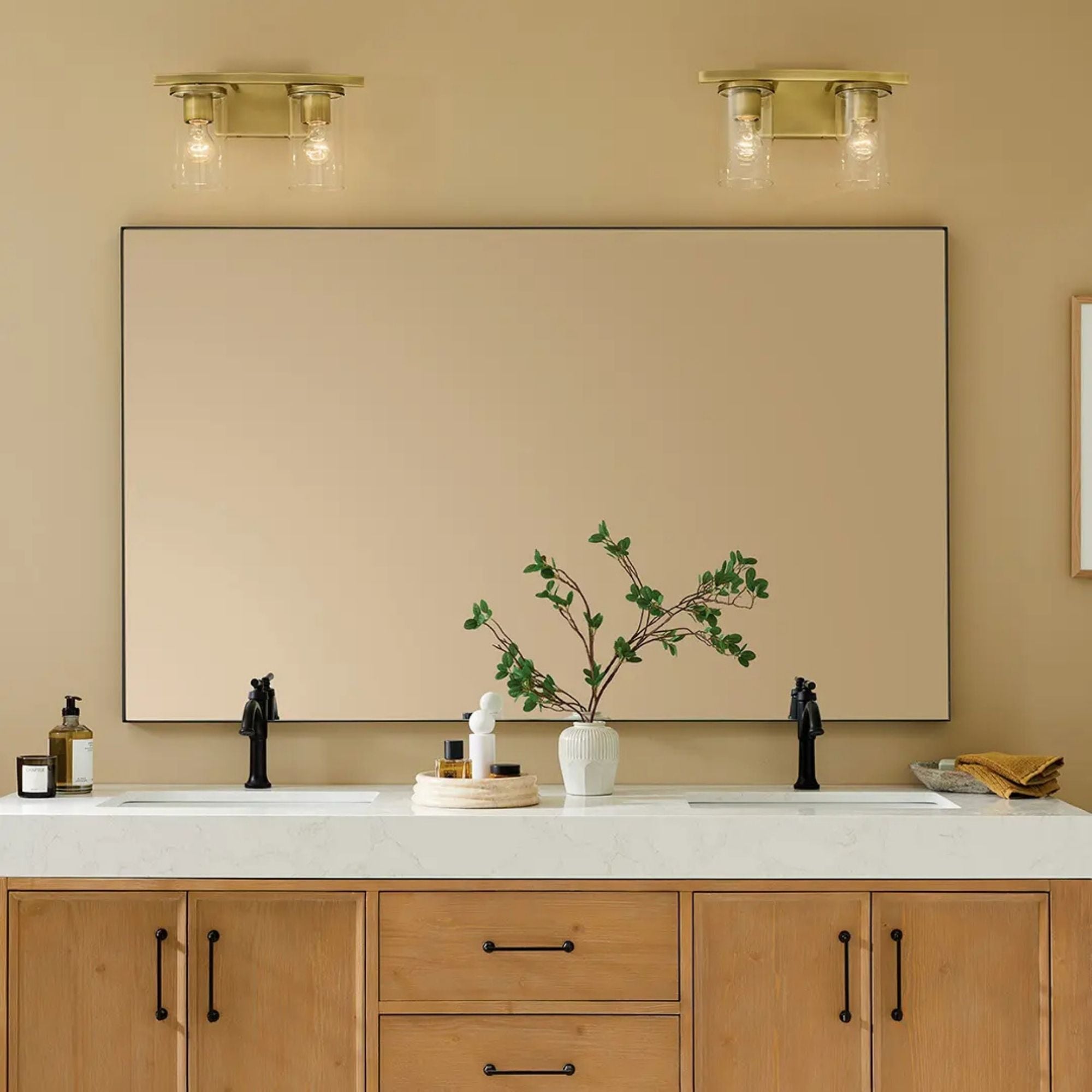 Crosby 15" 2-Light Bath Vanity Light, Natural Brass Finish, Clear Glass